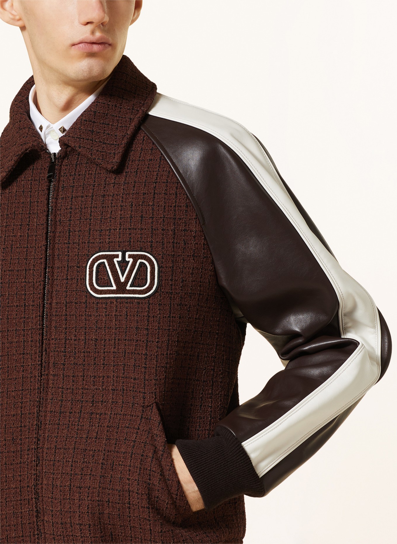VALENTINO Bomber jacket in mixed materials, Color: BROWN/ DARK BROWN/ WHITE (Image 4)