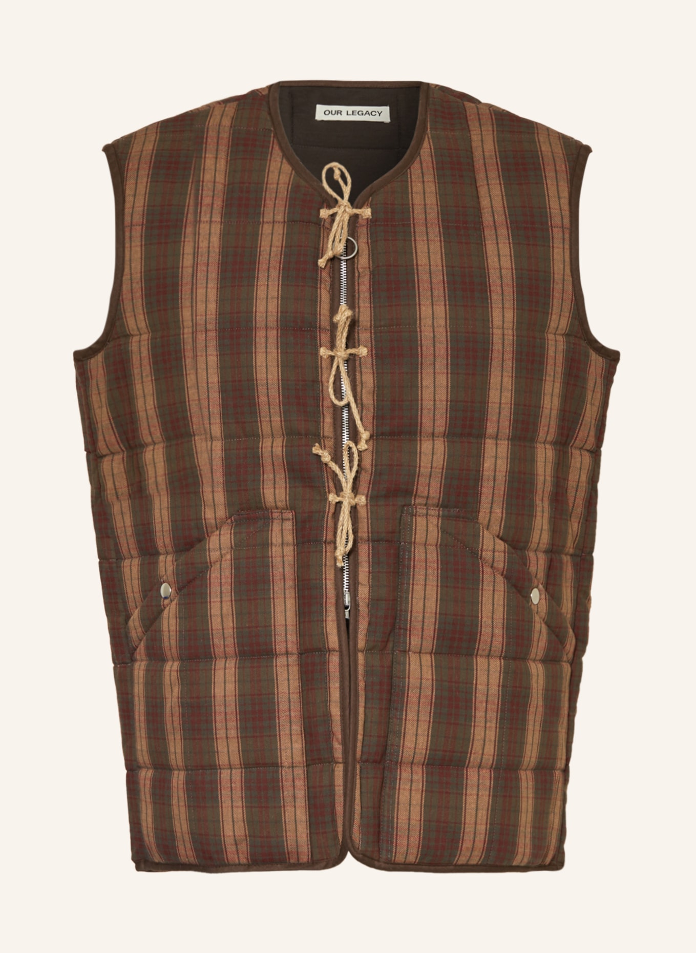OUR LEGACY Quilted vest, Color: GREEN/ BROWN/ LIGHT BROWN (Image 1)