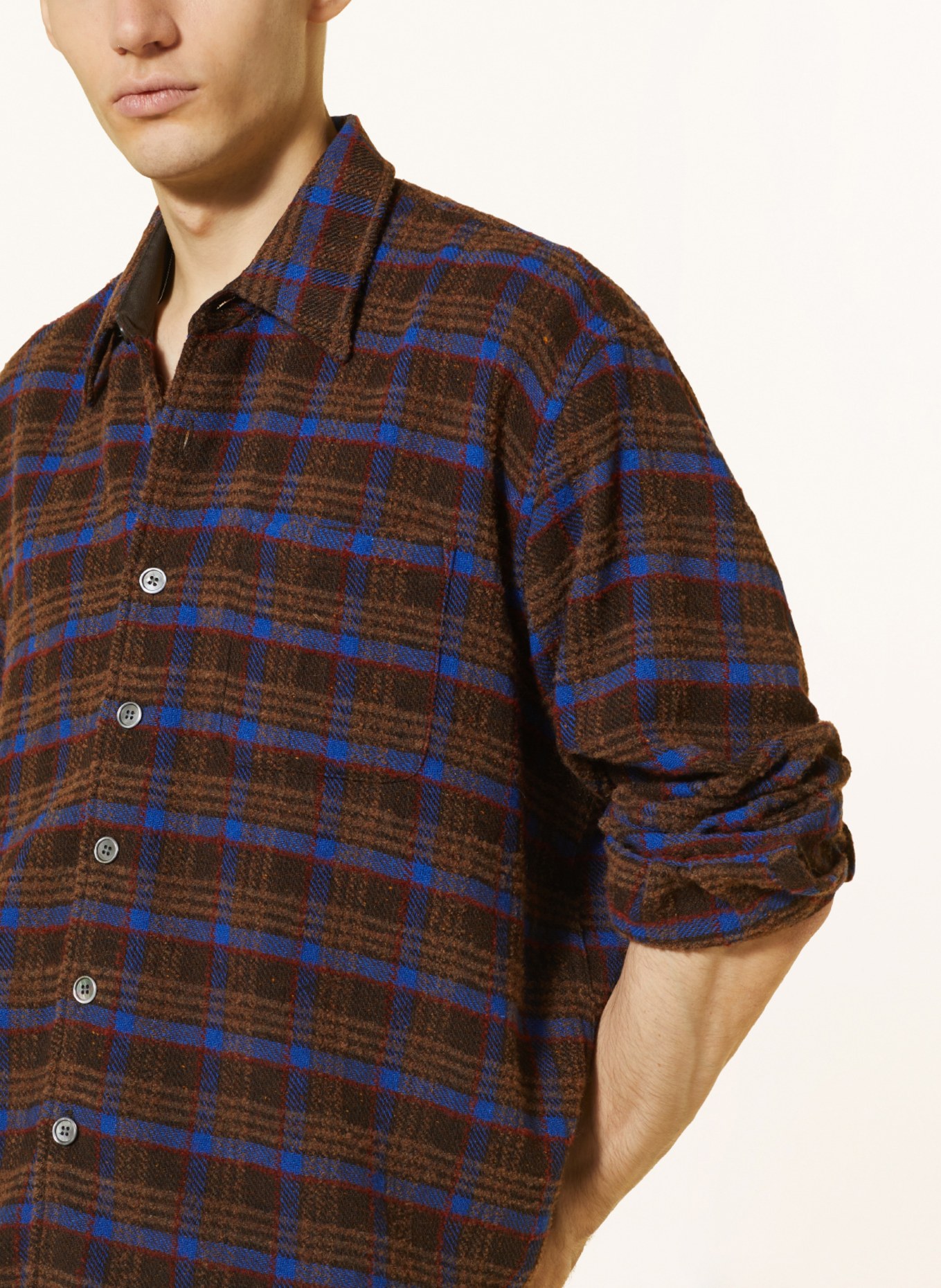 OUR LEGACY Bouclé overshirt, Color: DARK BROWN/ DARK BLUE/ RED (Image 4)