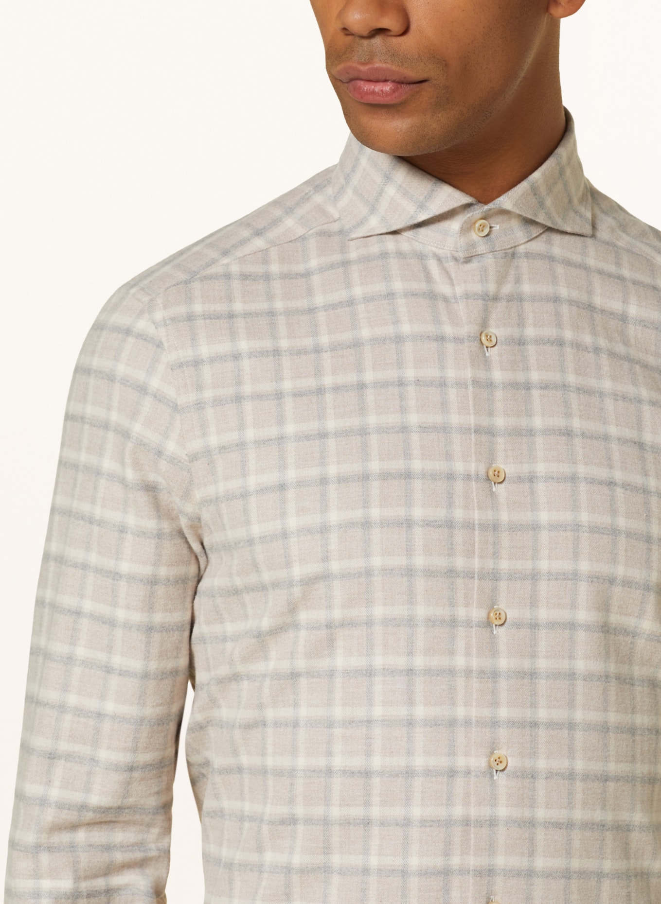 Stenströms Flannel shirt slim line fit, Color: BEIGE/ ECRU/ LIGHT GRAY (Image 4)
