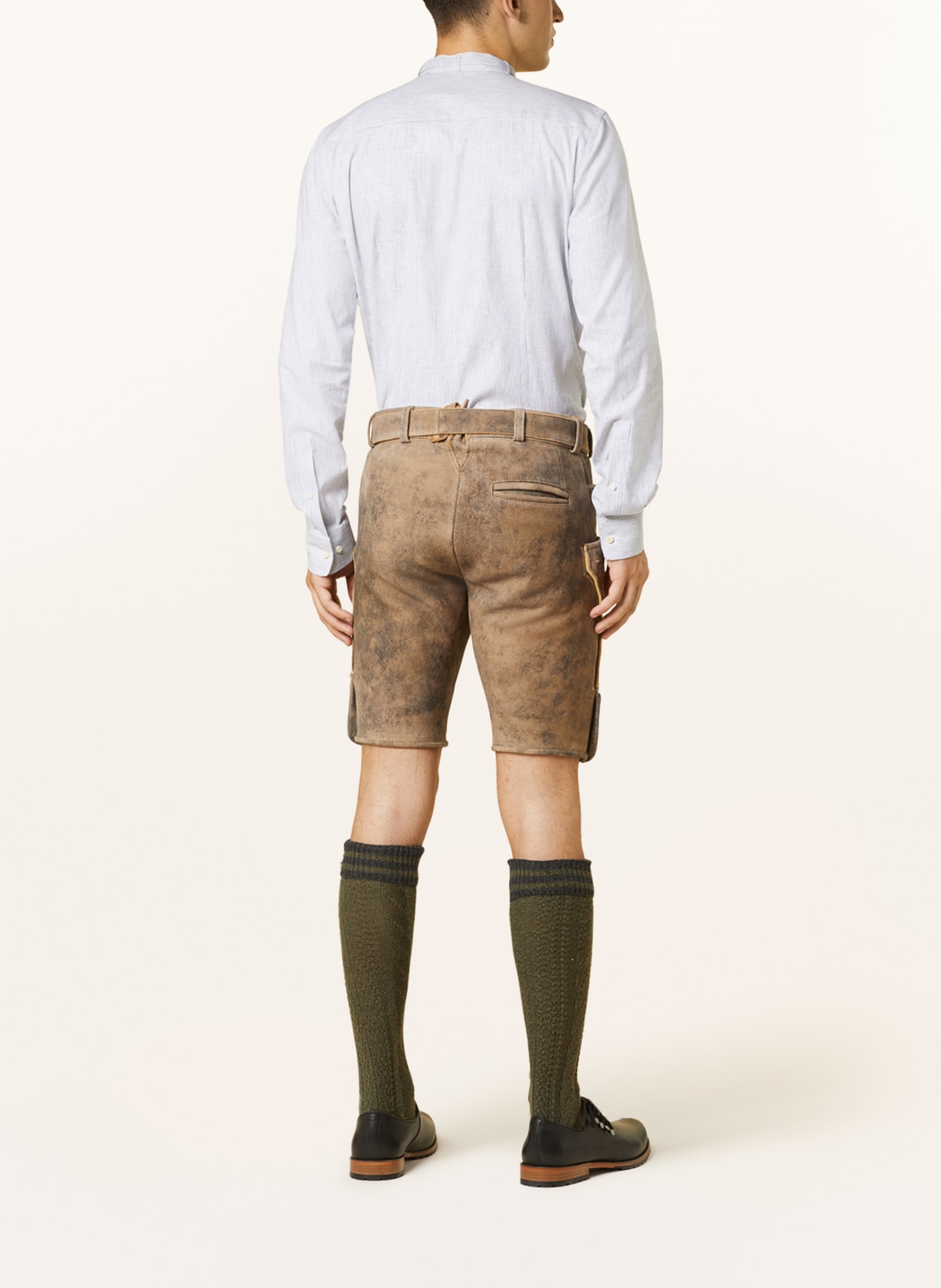 HIRSCHER Spodnie skórzane w stylu ludowym BASEL, Kolor: JASNOBRĄZOWY/ GRANATOWY (Obrazek 3)