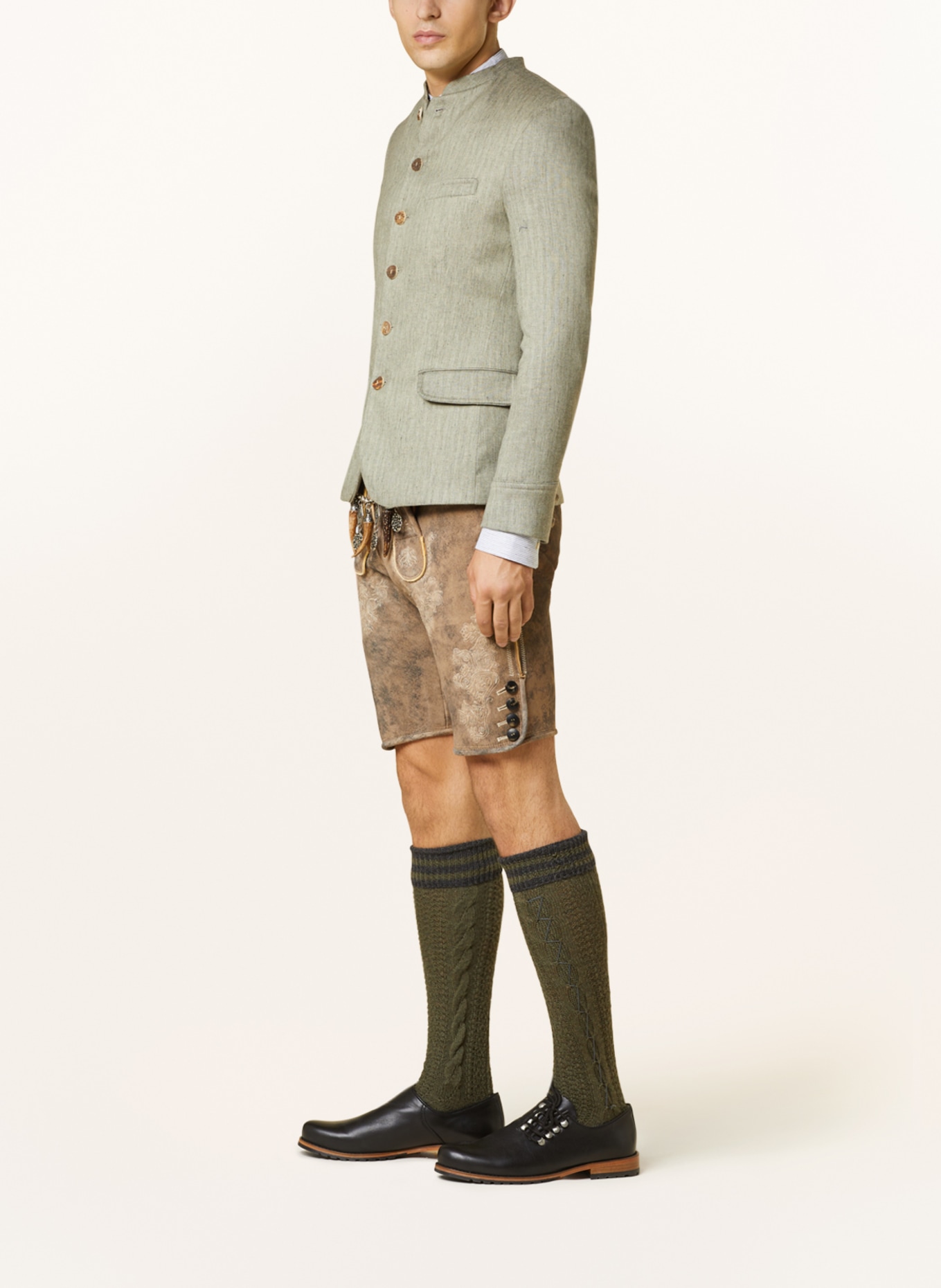 HIRSCHER Spodnie skórzane w stylu ludowym BASEL, Kolor: JASNOBRĄZOWY/ GRANATOWY (Obrazek 4)