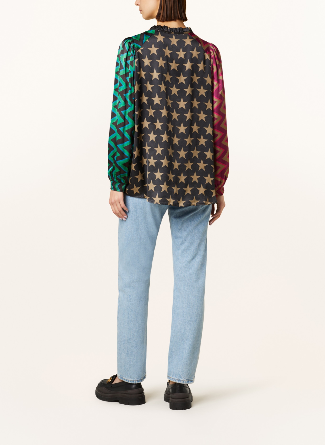 Grace Shirt blouse in satin, Color: BLACK/ FUCHSIA/ LIGHT BROWN (Image 3)