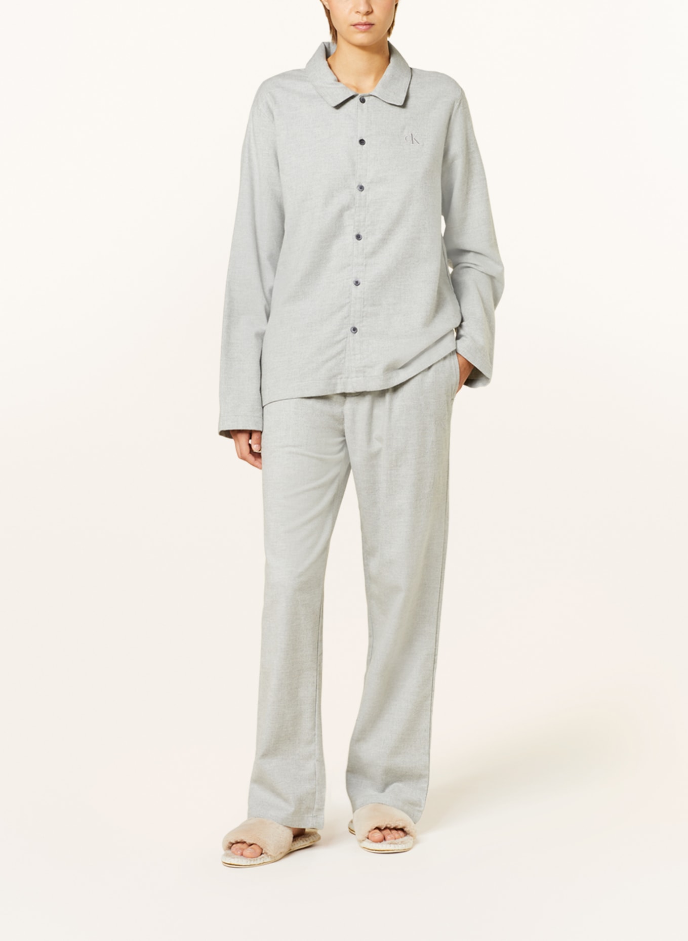 Calvin Klein Pajama shirt PURE FLANELL in flannel, Color: P7A GREY HEATHER (Image 2)
