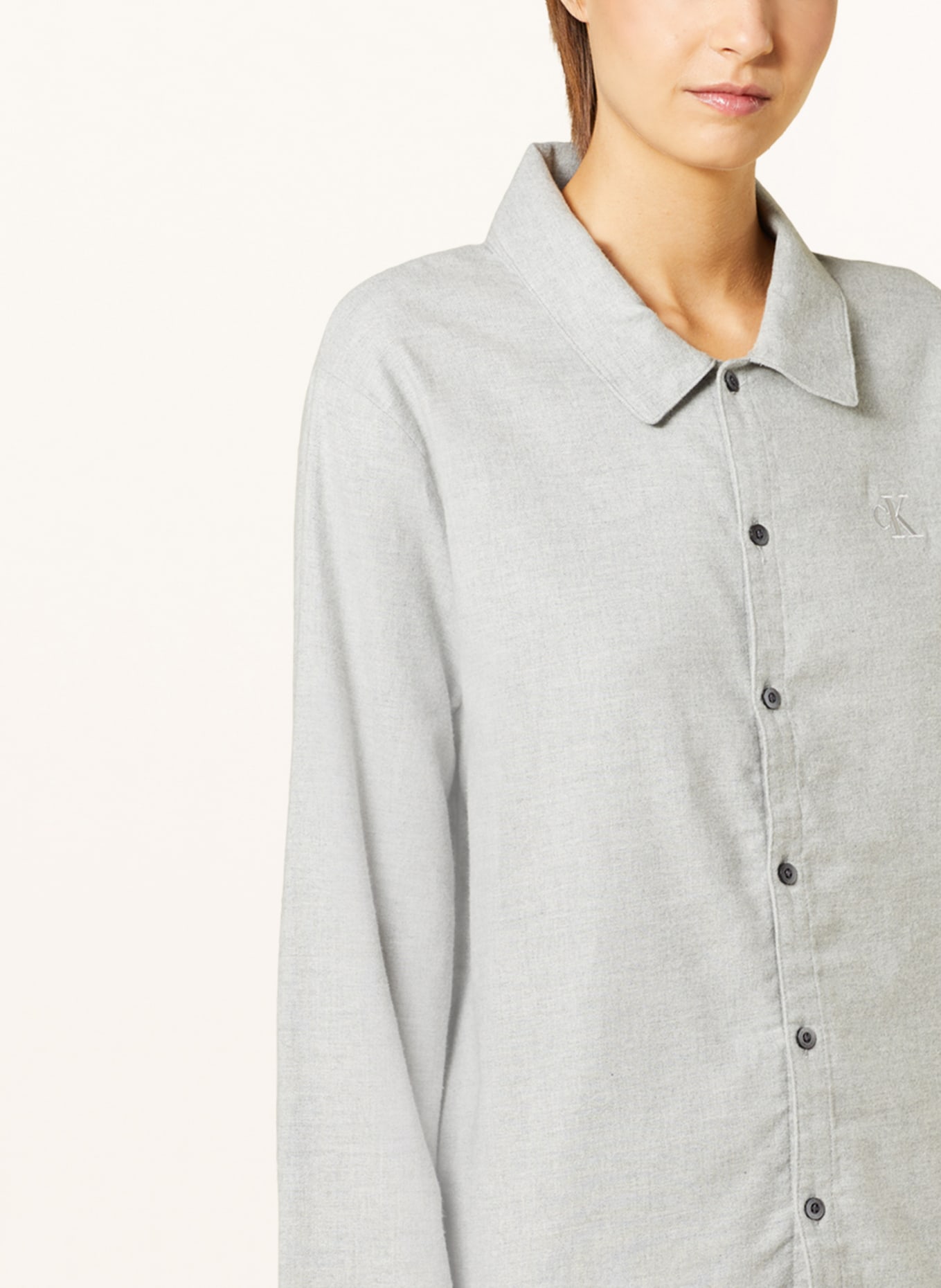 Calvin Klein Pajama shirt PURE FLANELL in flannel, Color: P7A GREY HEATHER (Image 4)