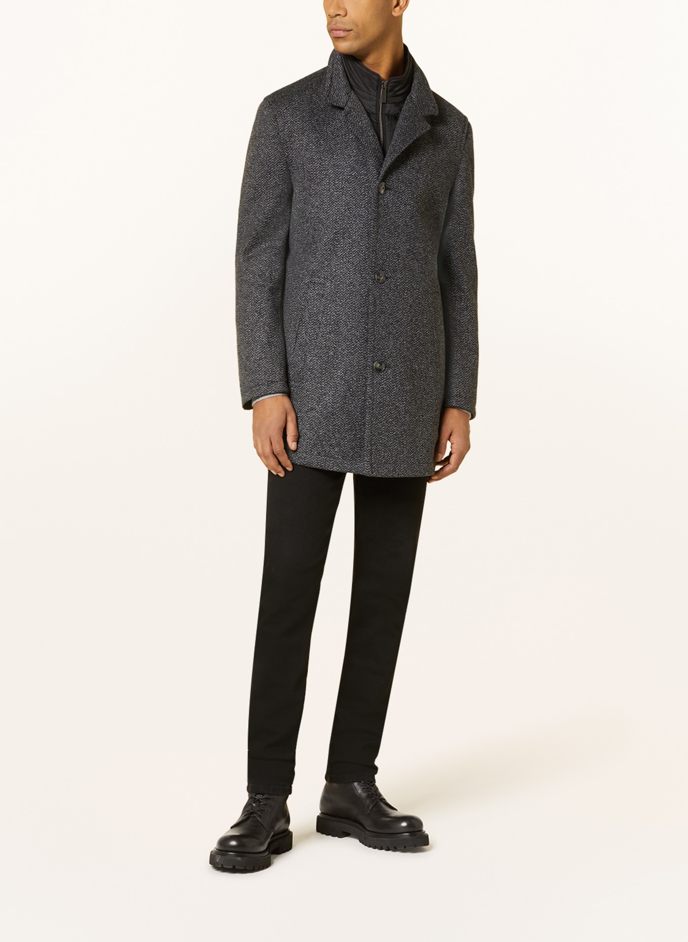 bugatti Knit coat with removable trim, Color: DARK GRAY/ LIGHT GRAY (Image 2)