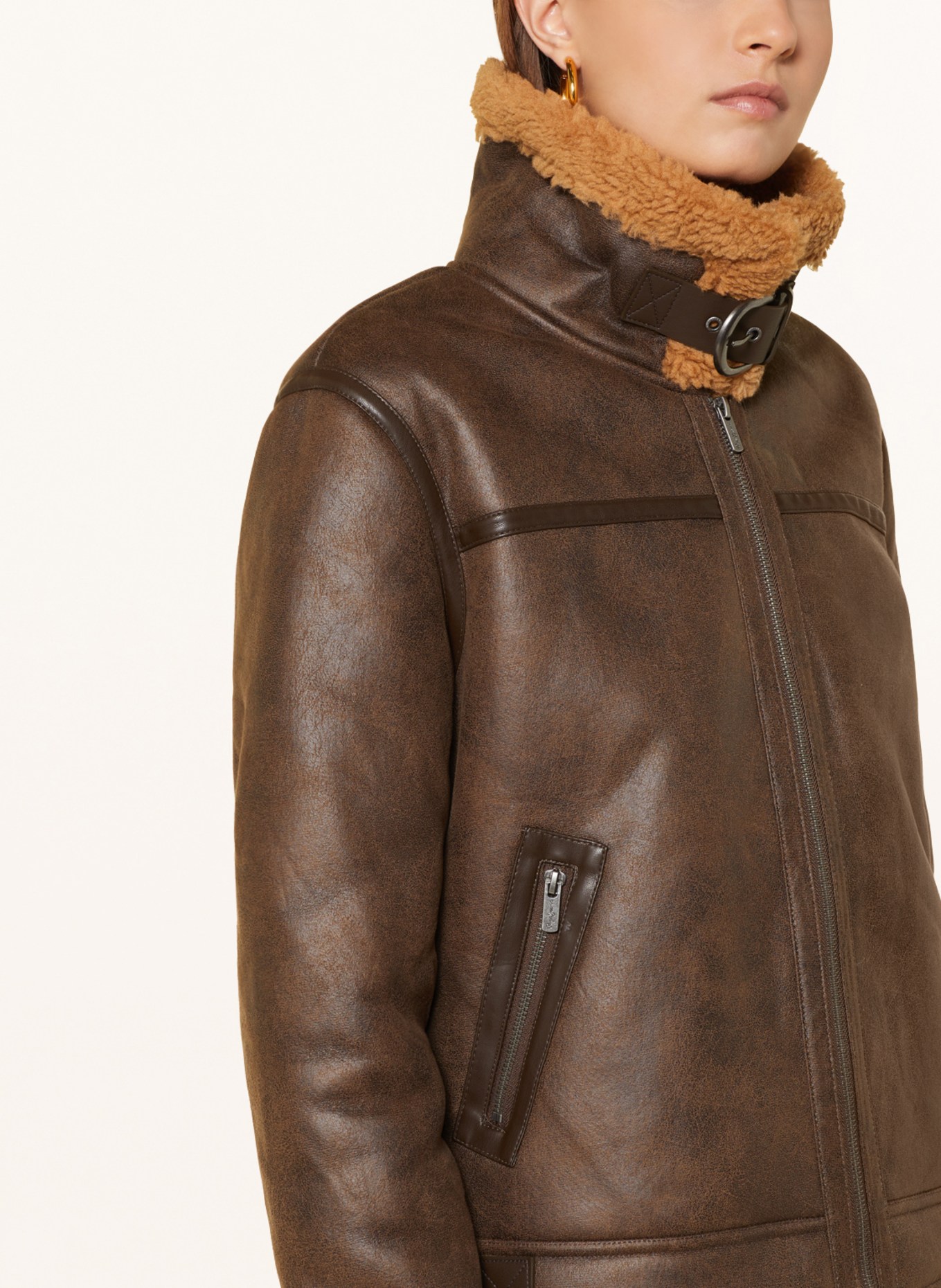 Pepe Jeans Jacket in leather look with teddy, Color: DARK BROWN (Image 4)