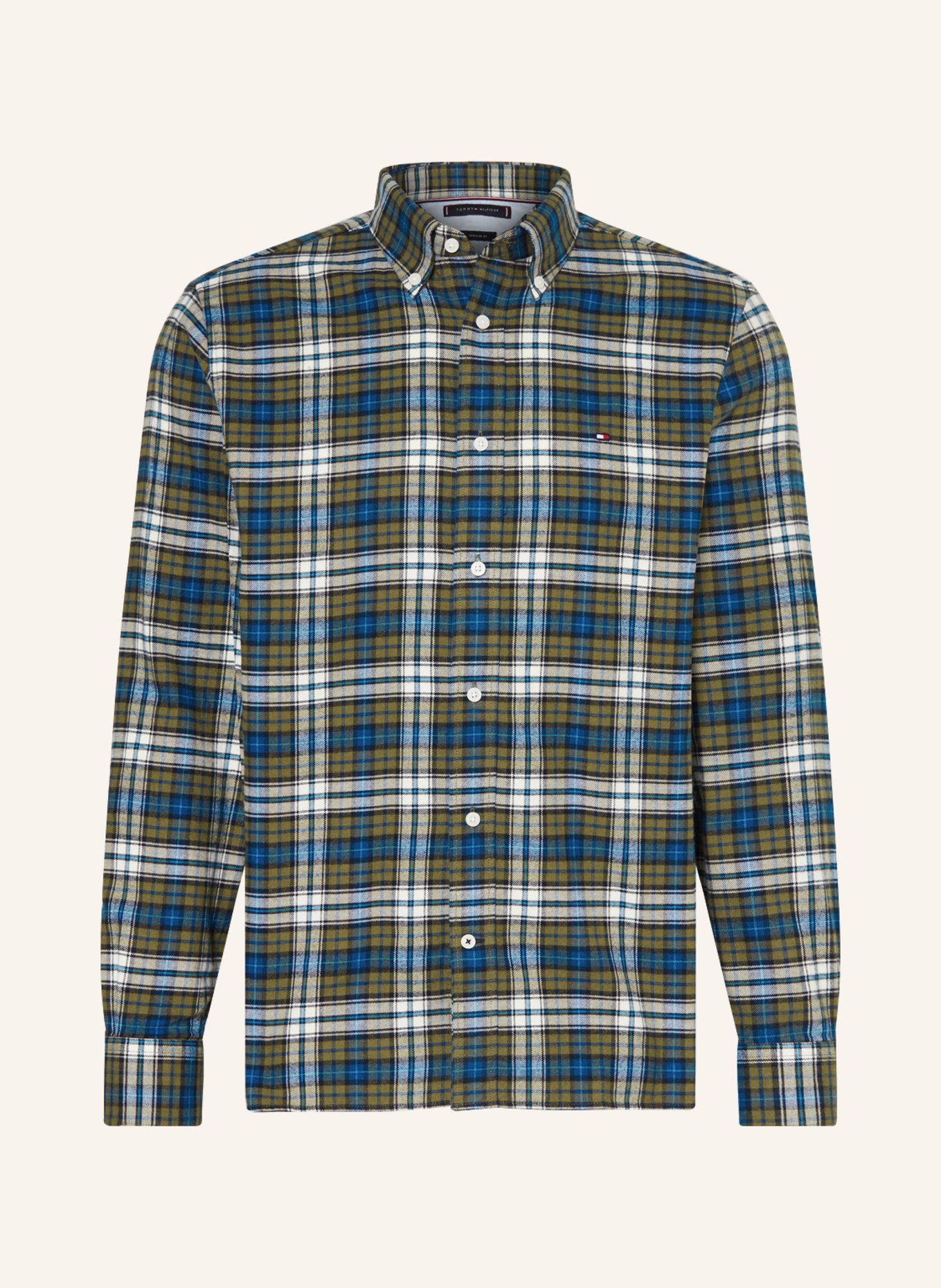 TOMMY HILFIGER Flannel shirt regular fit, Color: OLIVE/ BLUE/ WHITE (Image 1)