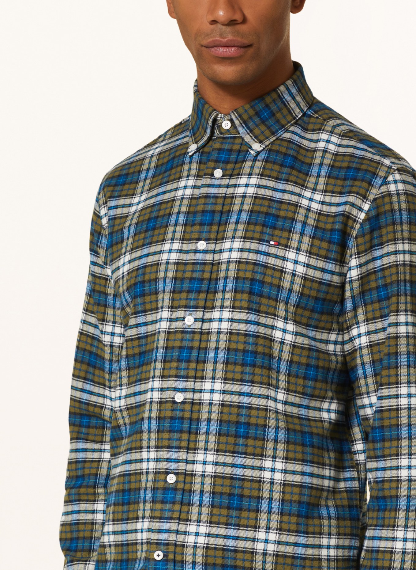 TOMMY HILFIGER Flannel shirt regular fit, Color: OLIVE/ BLUE/ WHITE (Image 4)