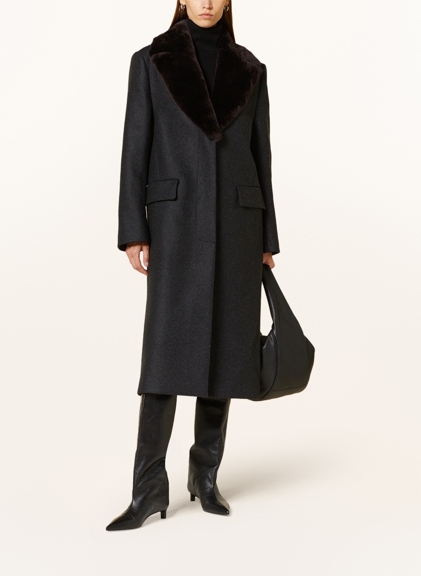 TOTEME Wool coat with faux fur, Color: DARK GRAY (Image 2)