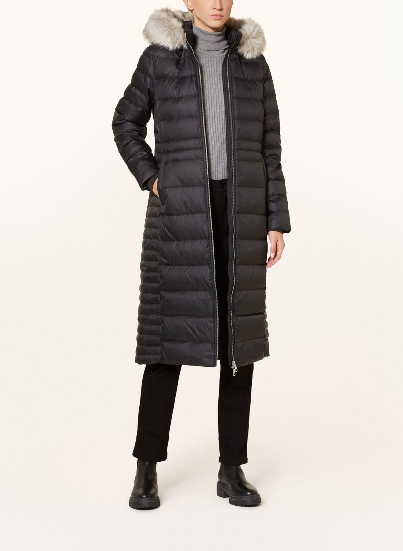 TOMMY HILFIGER Down coat TYRA with detachable hood and faux fur, Color: BLACK (Image 2)