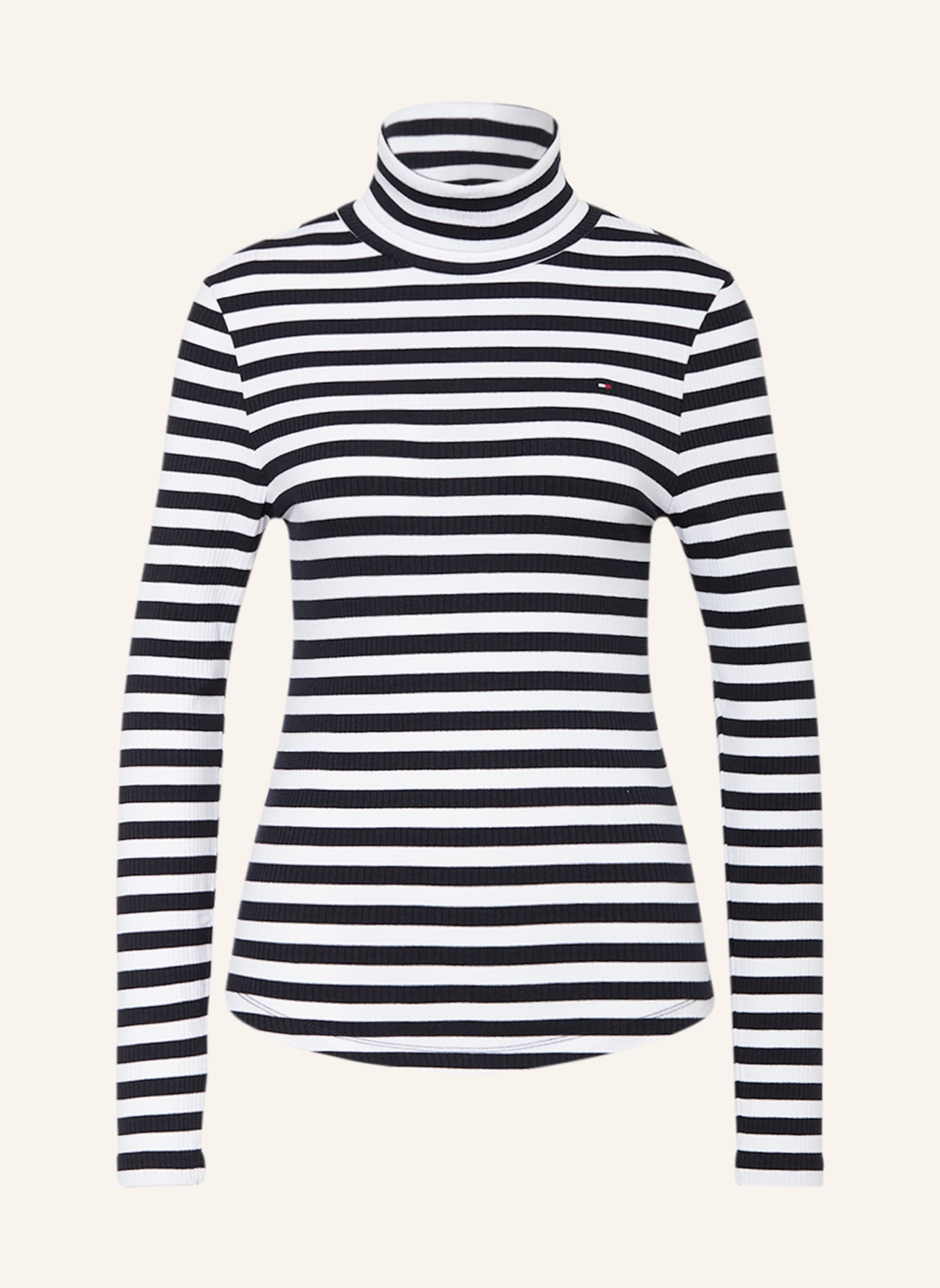 TOMMY HILFIGER Rollkragenshirt: WEISS / SCHWARZ