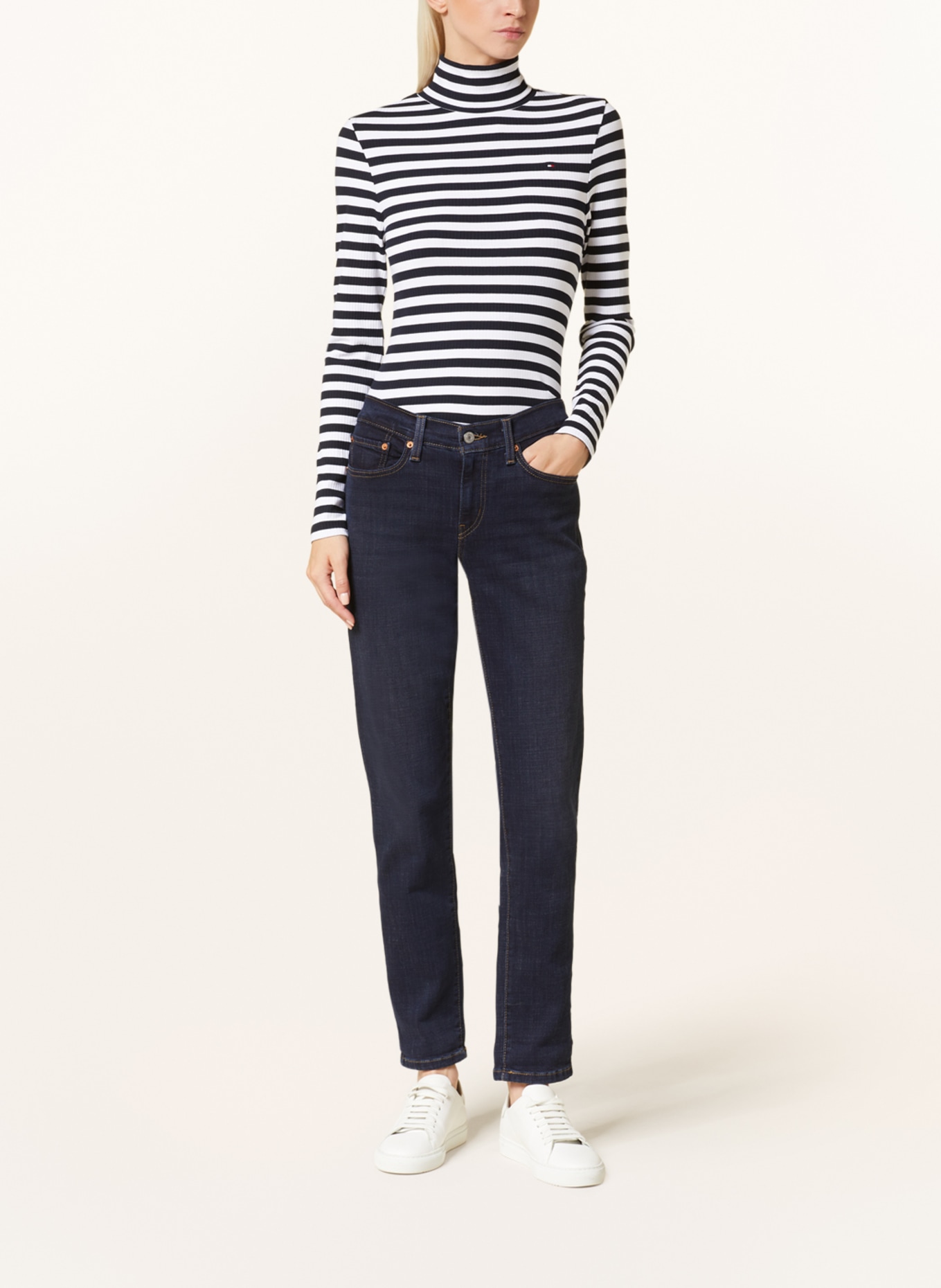 TOMMY HILFIGER Rollkragenshirt: WEISS / SCHWARZ