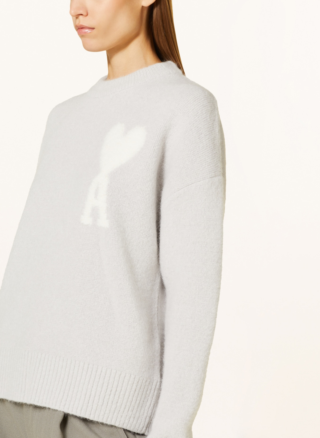 AMI PARIS Alpaca sweater, Color: LIGHT GRAY/ WHITE (Image 4)