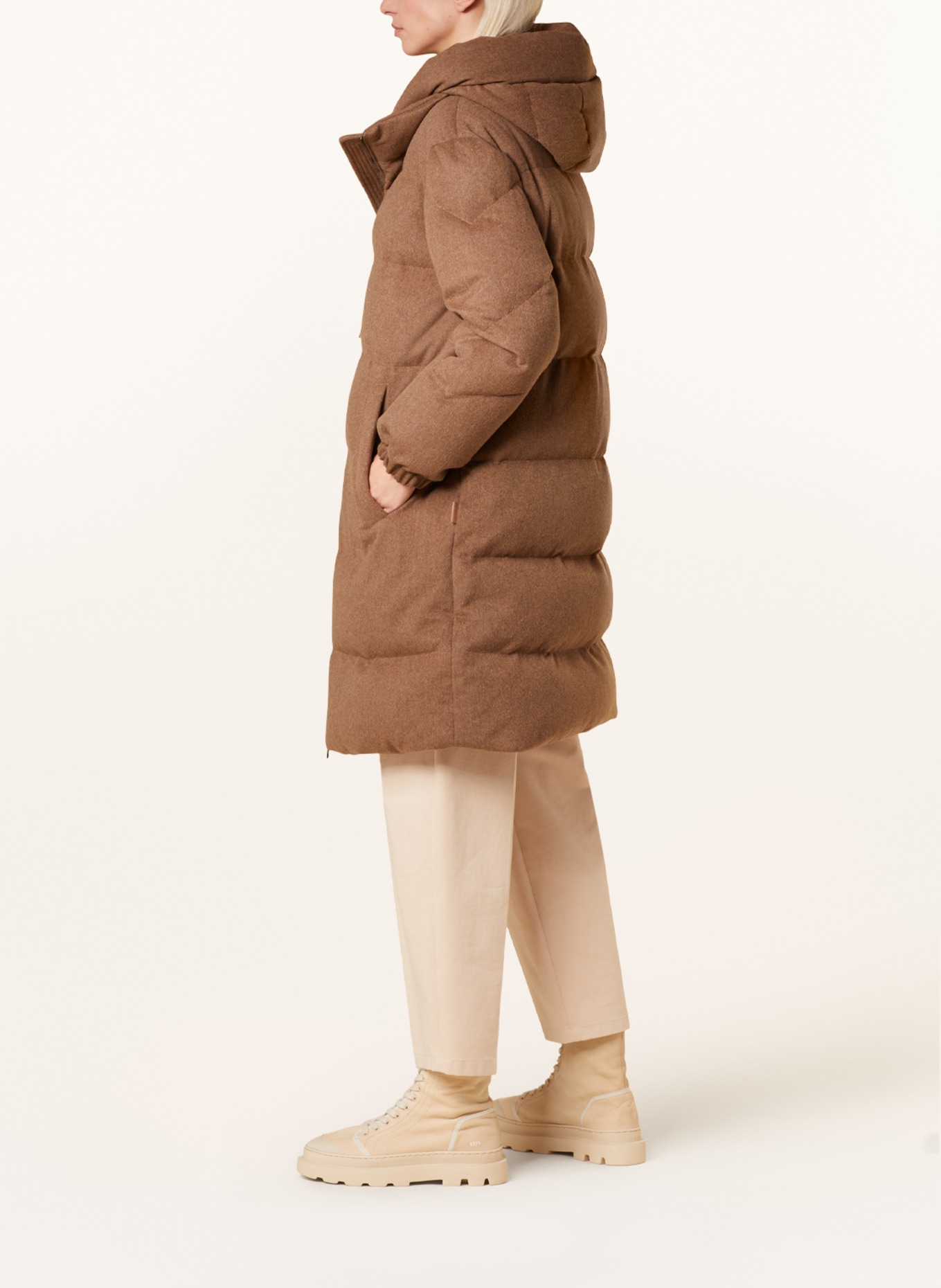 WOOLRICH Péřový kabát LUXE WOOL s odnímatelnou kapucí, Barva: HNĚDÁ (Obrázek 4)