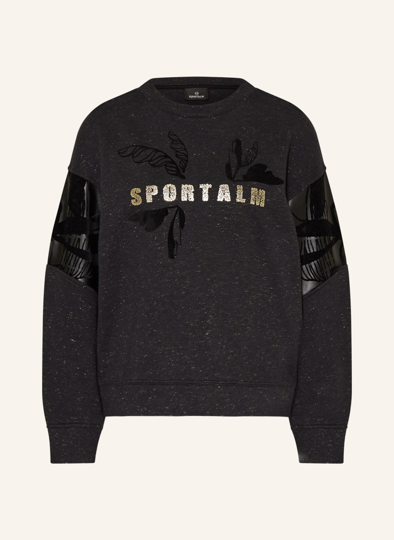 SPORTALM Sweatshirt in mixed materials with glitter thread, Color: BLACK (Image 1)