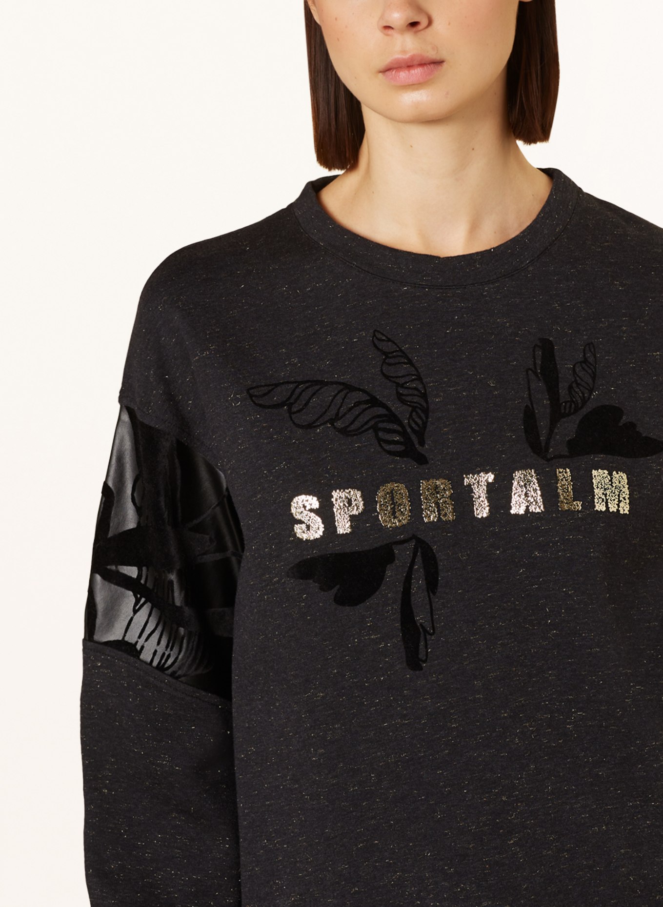 SPORTALM Sweatshirt in mixed materials with glitter thread, Color: BLACK (Image 4)
