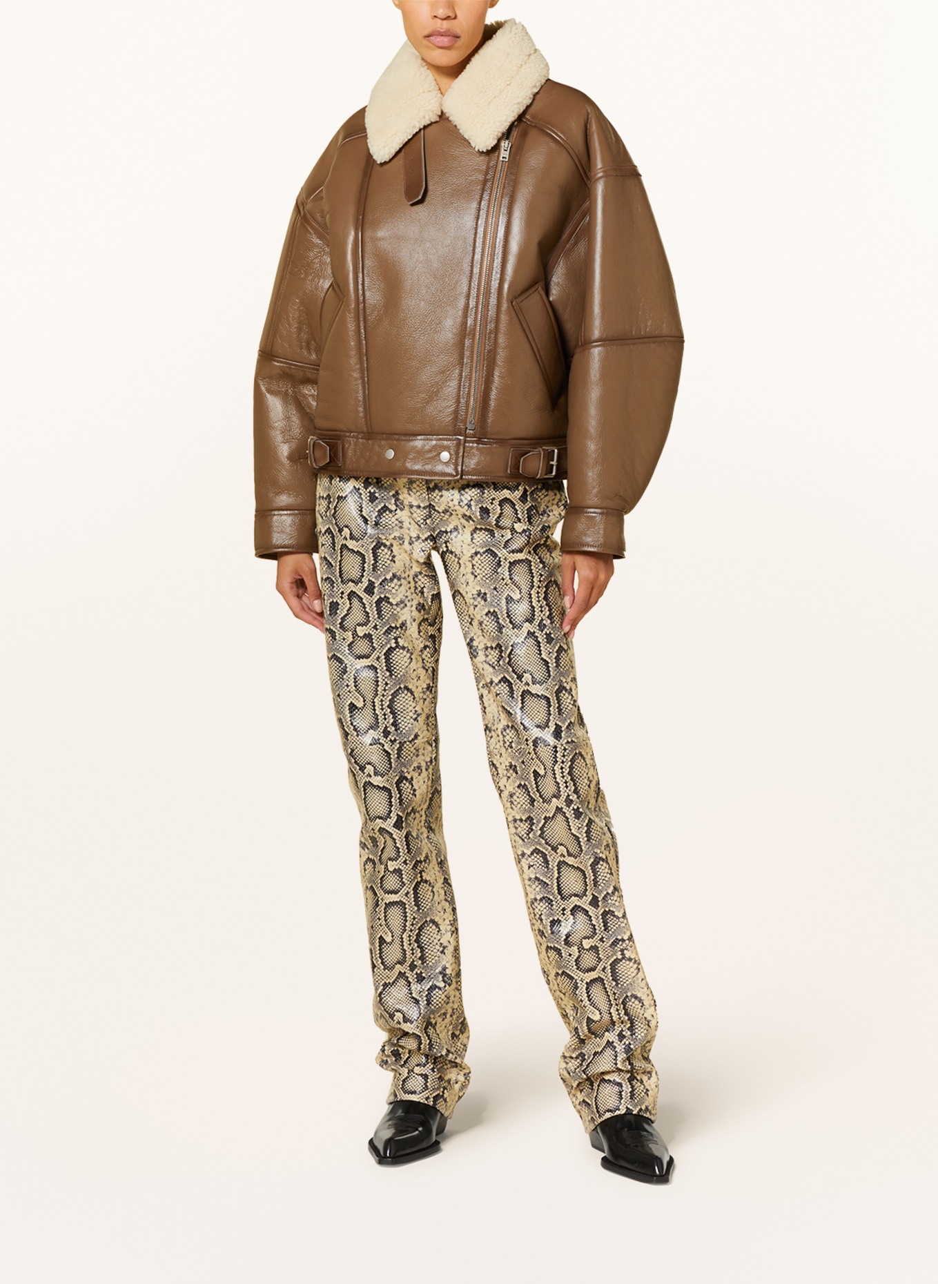 Acne Studios Leather jacket with lambskin, Color: BROWN/ ECRU (Image 2)