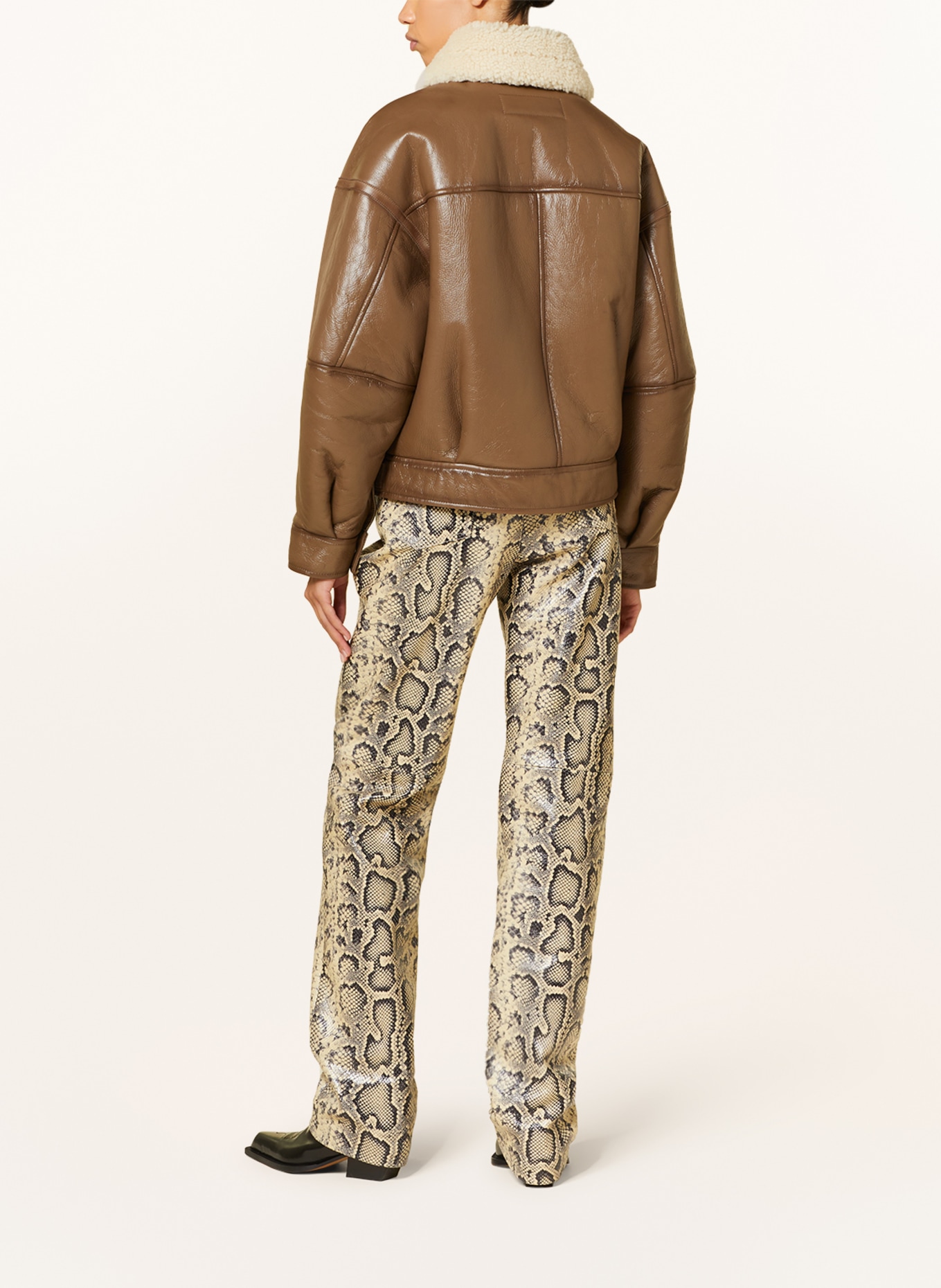Acne Studios Leather jacket with lambskin, Color: BROWN/ ECRU (Image 3)