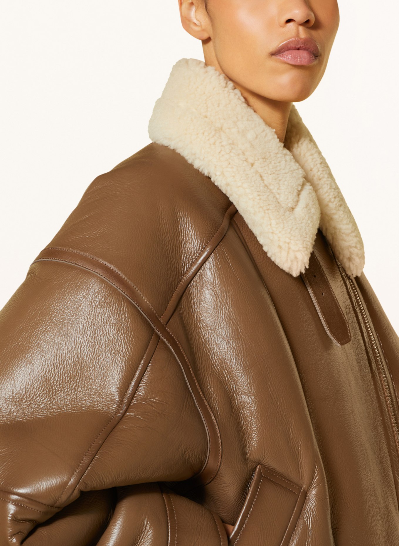 Acne Studios Leather jacket with lambskin, Color: BROWN/ ECRU (Image 4)