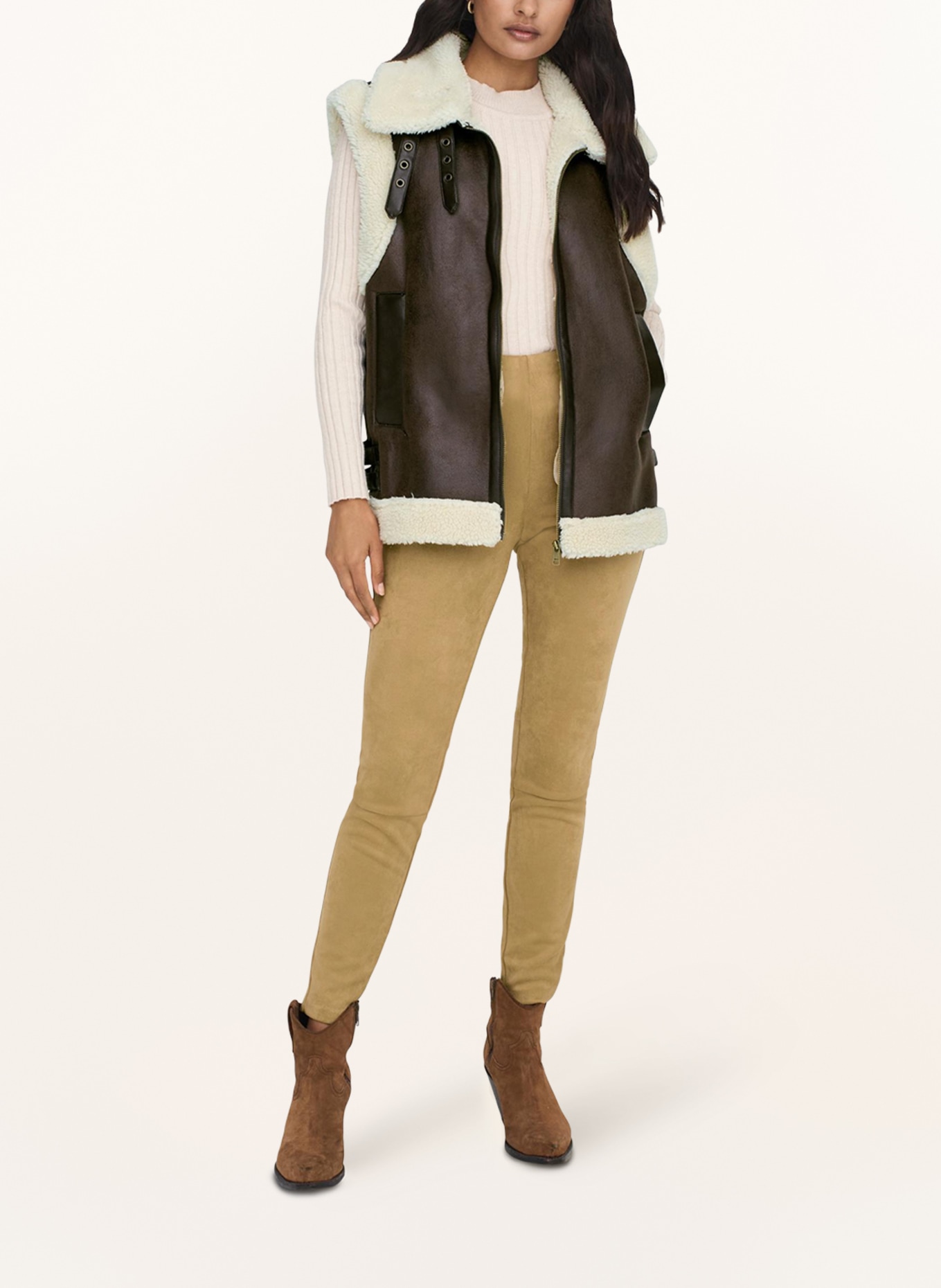 ONLY Gilet in leather look with teddy, Color: DARK BROWN/ ECRU (Image 2)