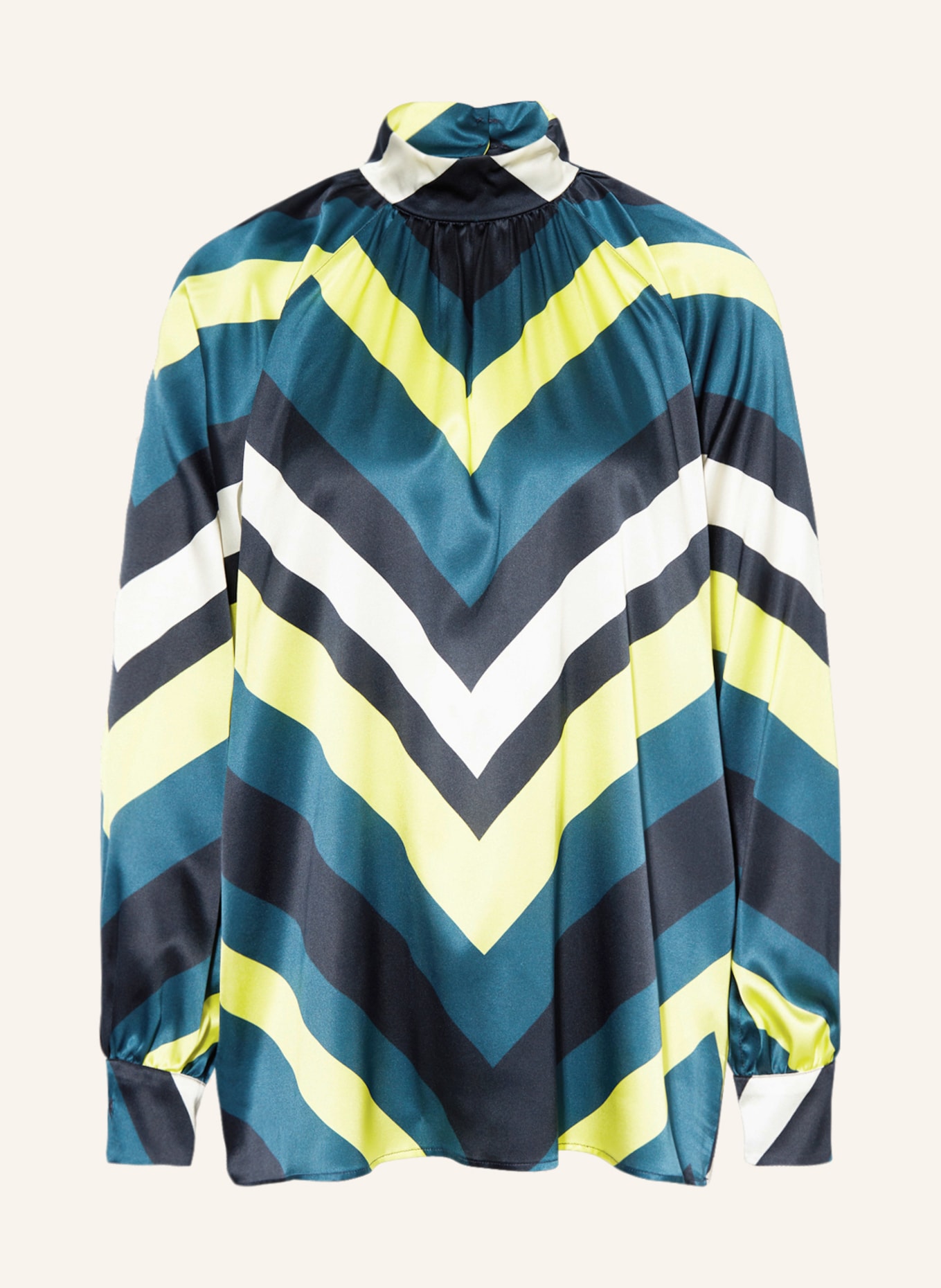 van Laack Satin blouse ILKEN made of silk, Color: TEAL/ NEON GREEN/ WHITE (Image 1)