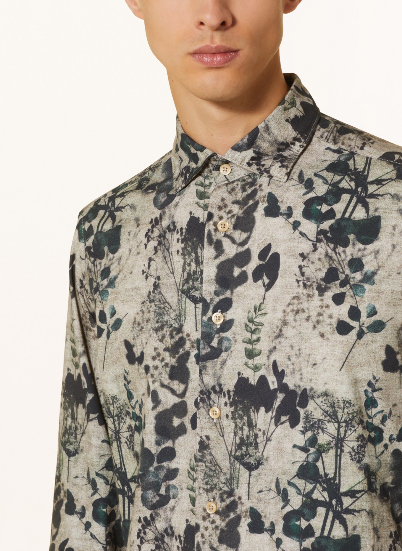 FIL NOIR Shirt TREVISO shaped fit, Color: BEIGE/ GREEN/ DARK GREEN (Image 4)