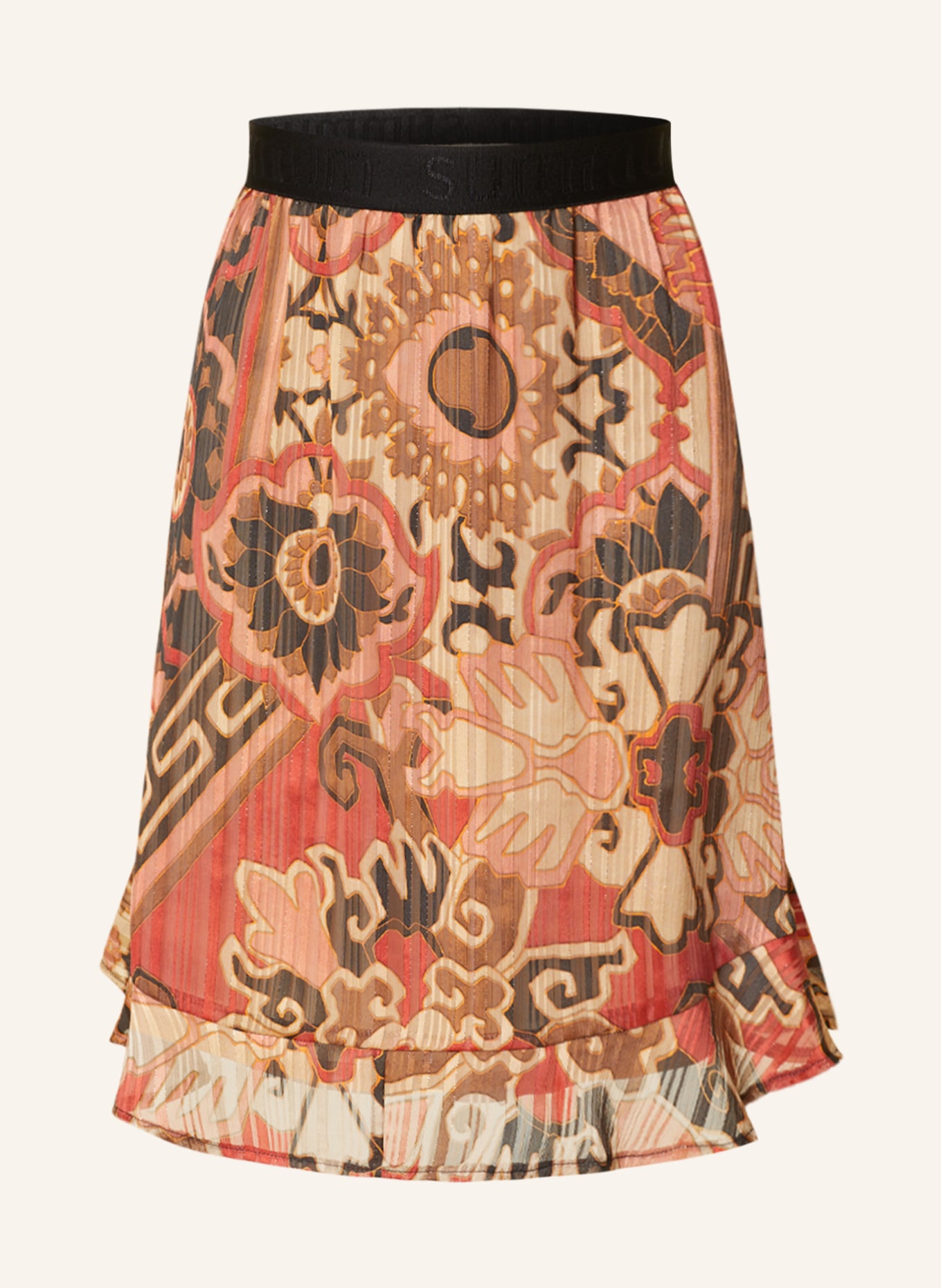 summum woman Skirt with glitter thread and frills, Color: LIGHT ORANGE/ RED/ CREAM (Image 1)