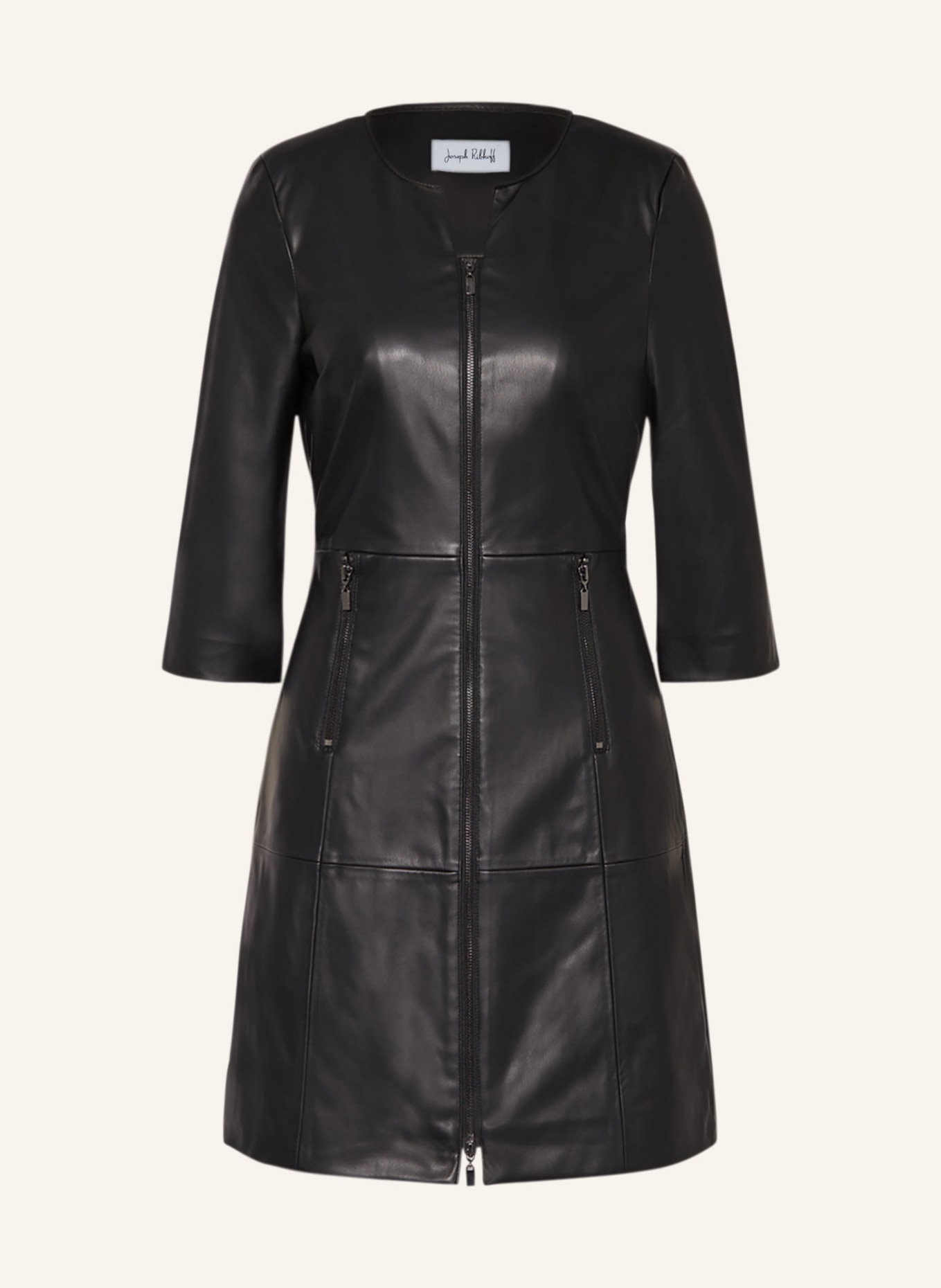 Joseph Ribkoff Leather look dress with 3/4 sleeves, Color: BLACK (Image 1)