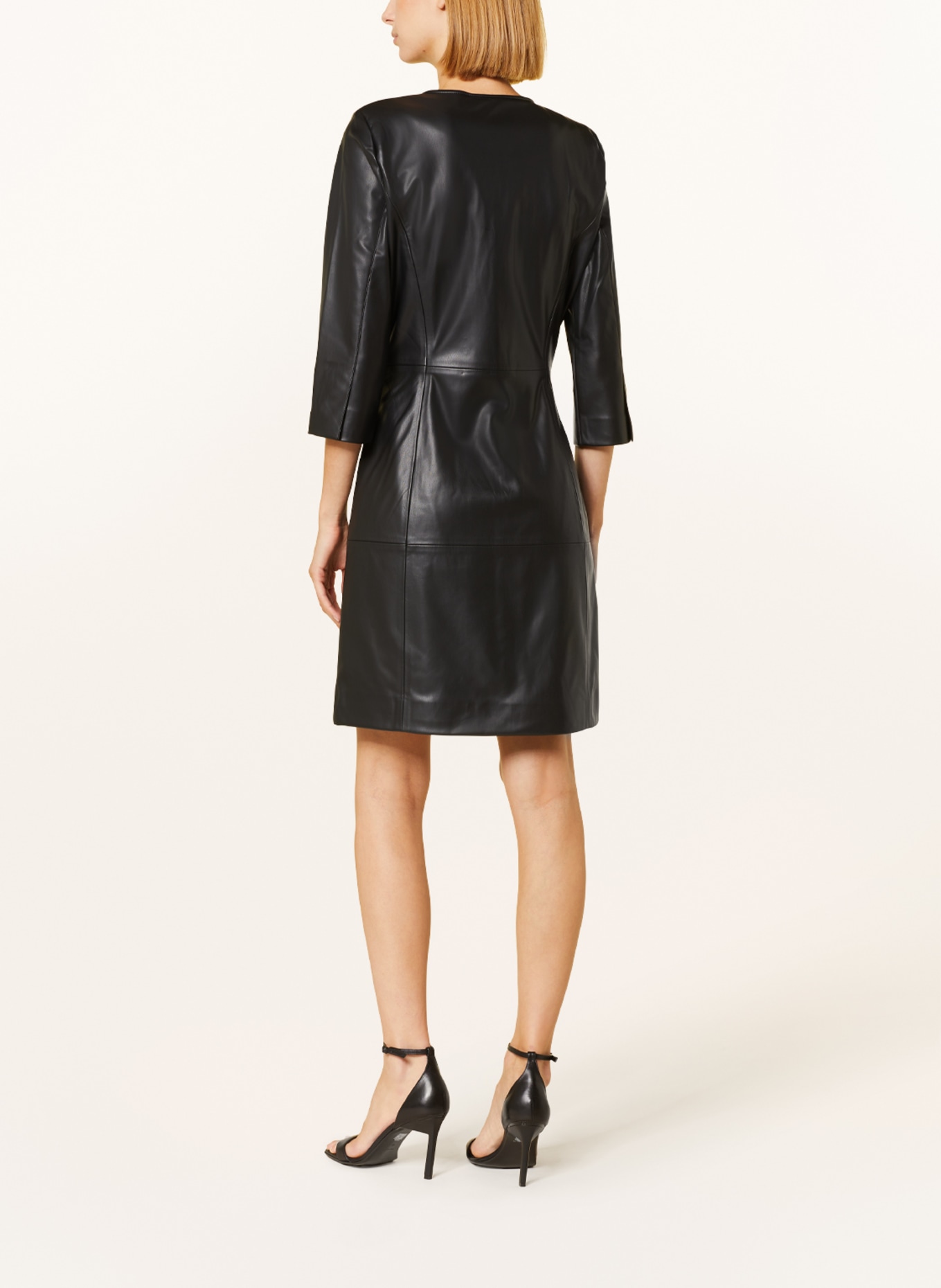 Joseph Ribkoff Leather look dress with 3/4 sleeves, Color: BLACK (Image 3)