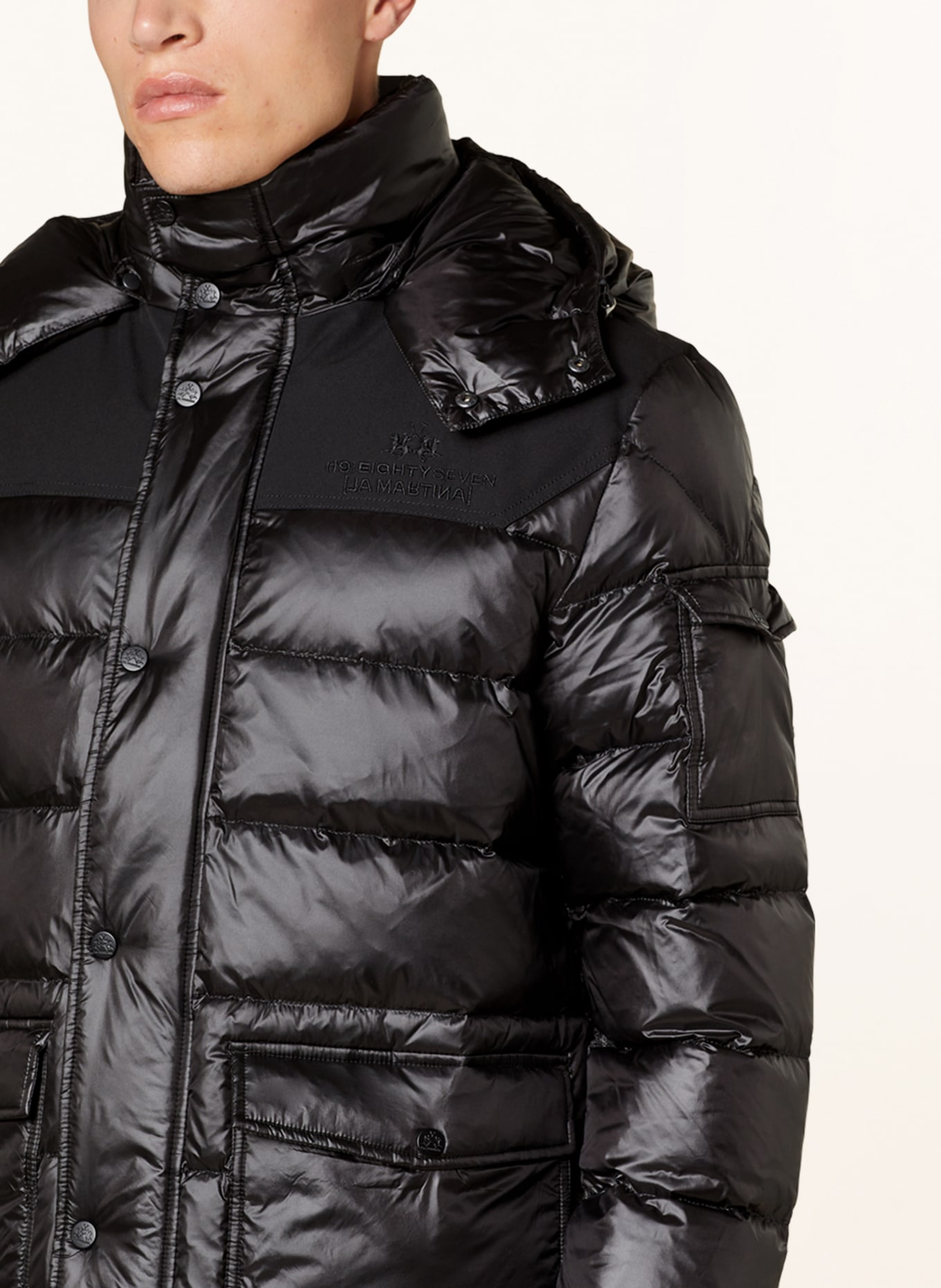 LA MARTINA Down jacket with removable hood, Color: BLACK (Image 5)