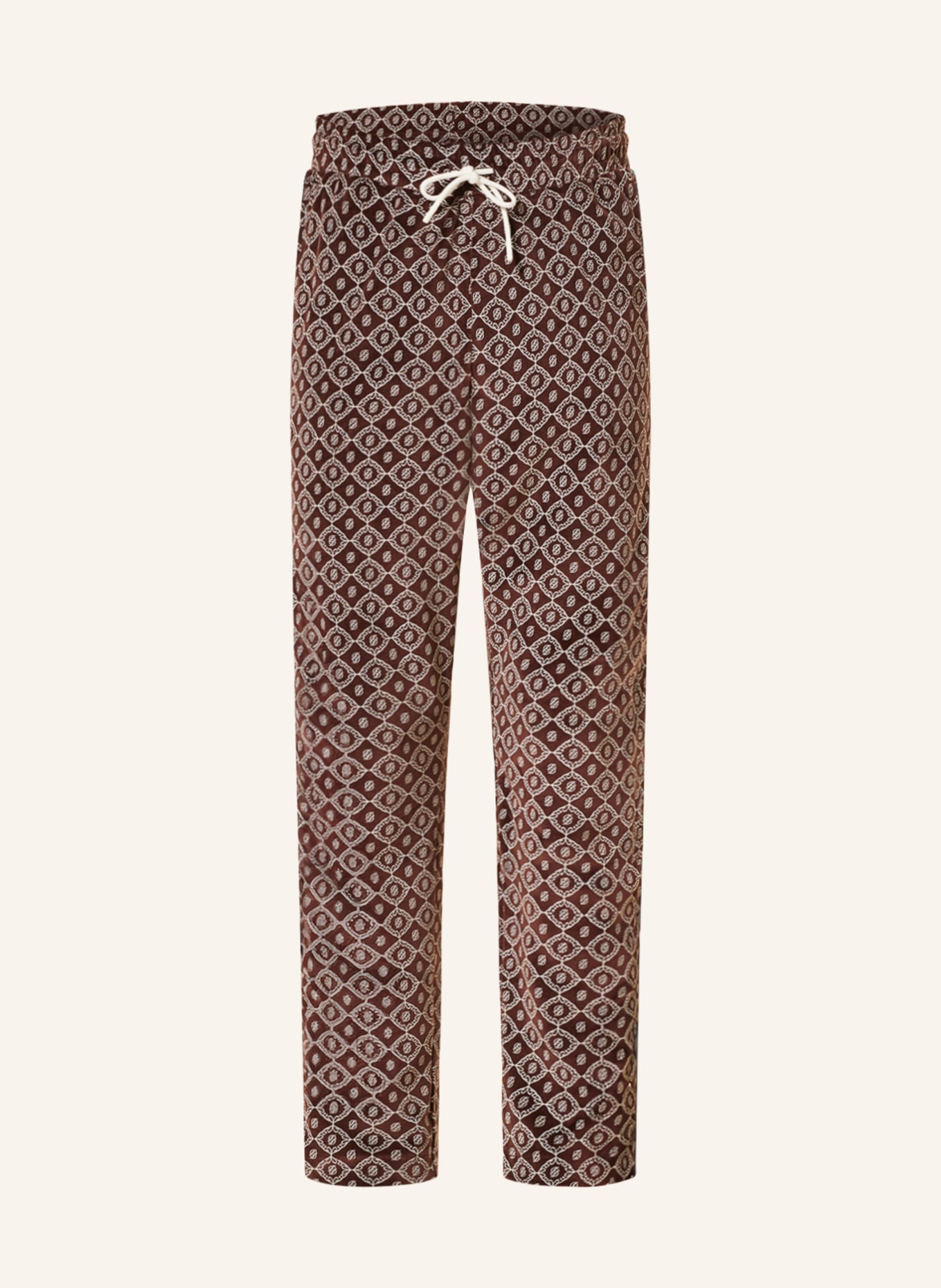 DRÔLE DE MONSIEUR Velour trousers with tuxedo stripe, Color: BROWN/ CREAM (Image 1)