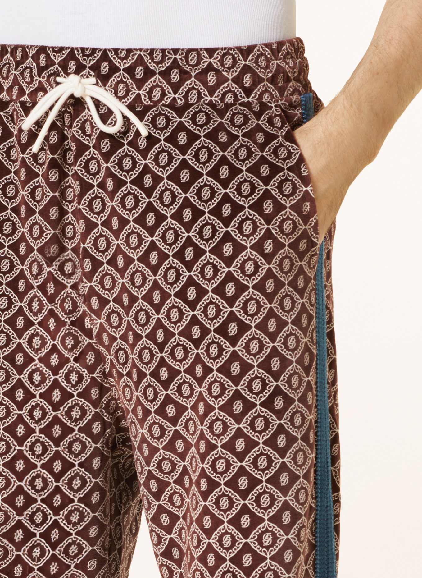 DRÔLE DE MONSIEUR Spodnie z nicki z lampasami, Kolor: BRĄZOWY/ KREMOWY (Obrazek 5)