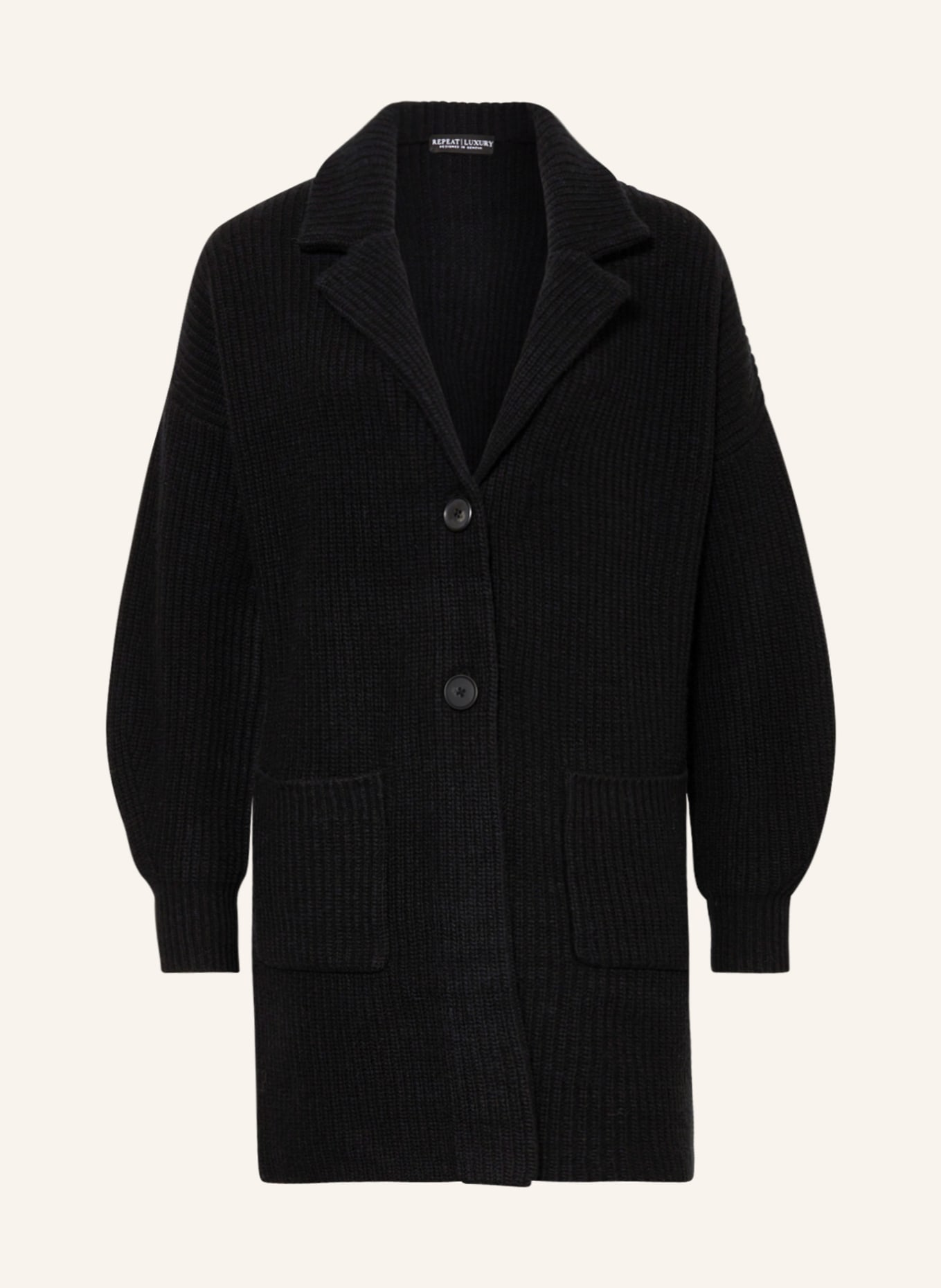 REPEAT Cardigan in merino wool, Color: BLACK (Image 1)