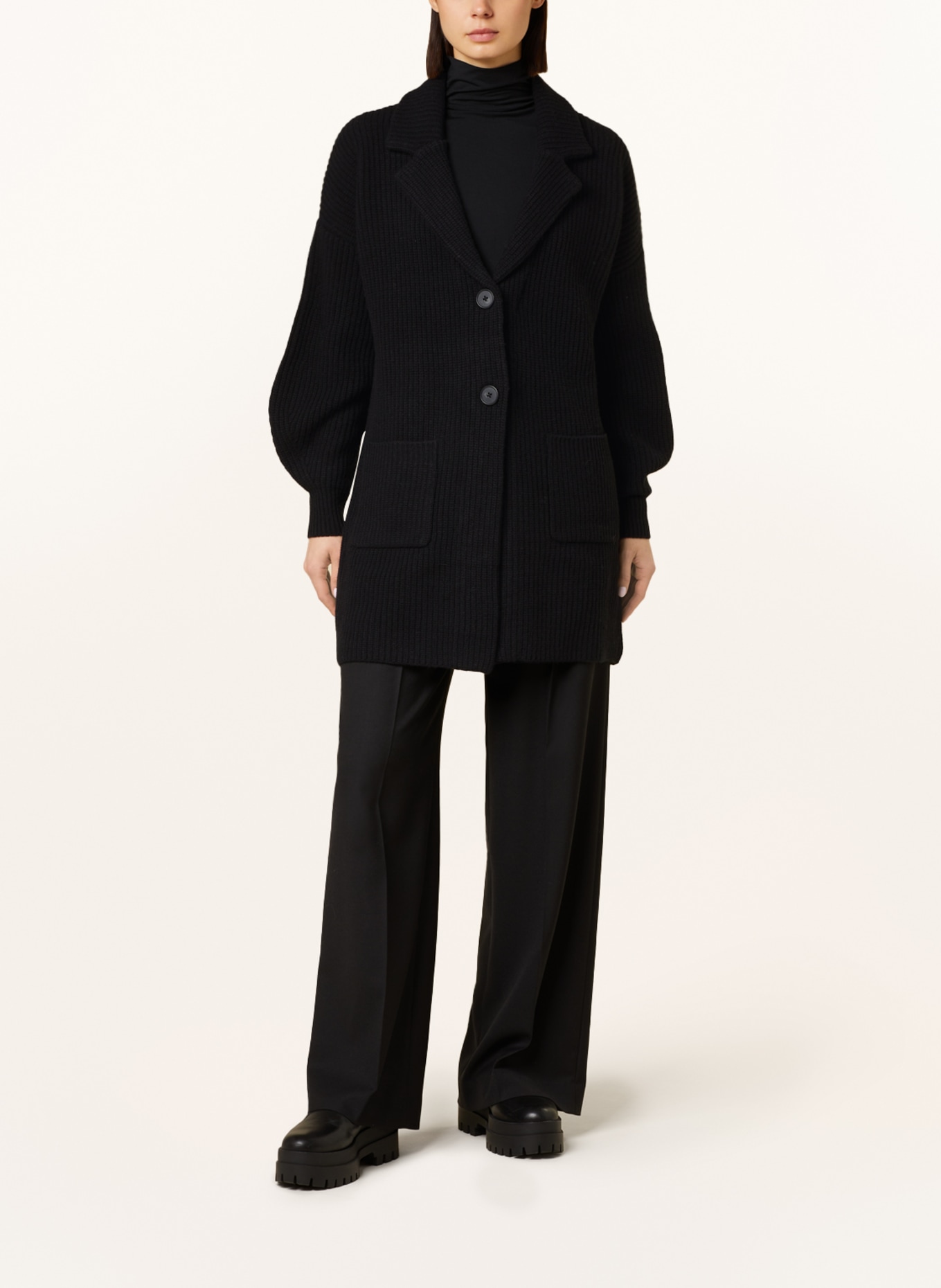 REPEAT Cardigan in merino wool, Color: BLACK (Image 2)