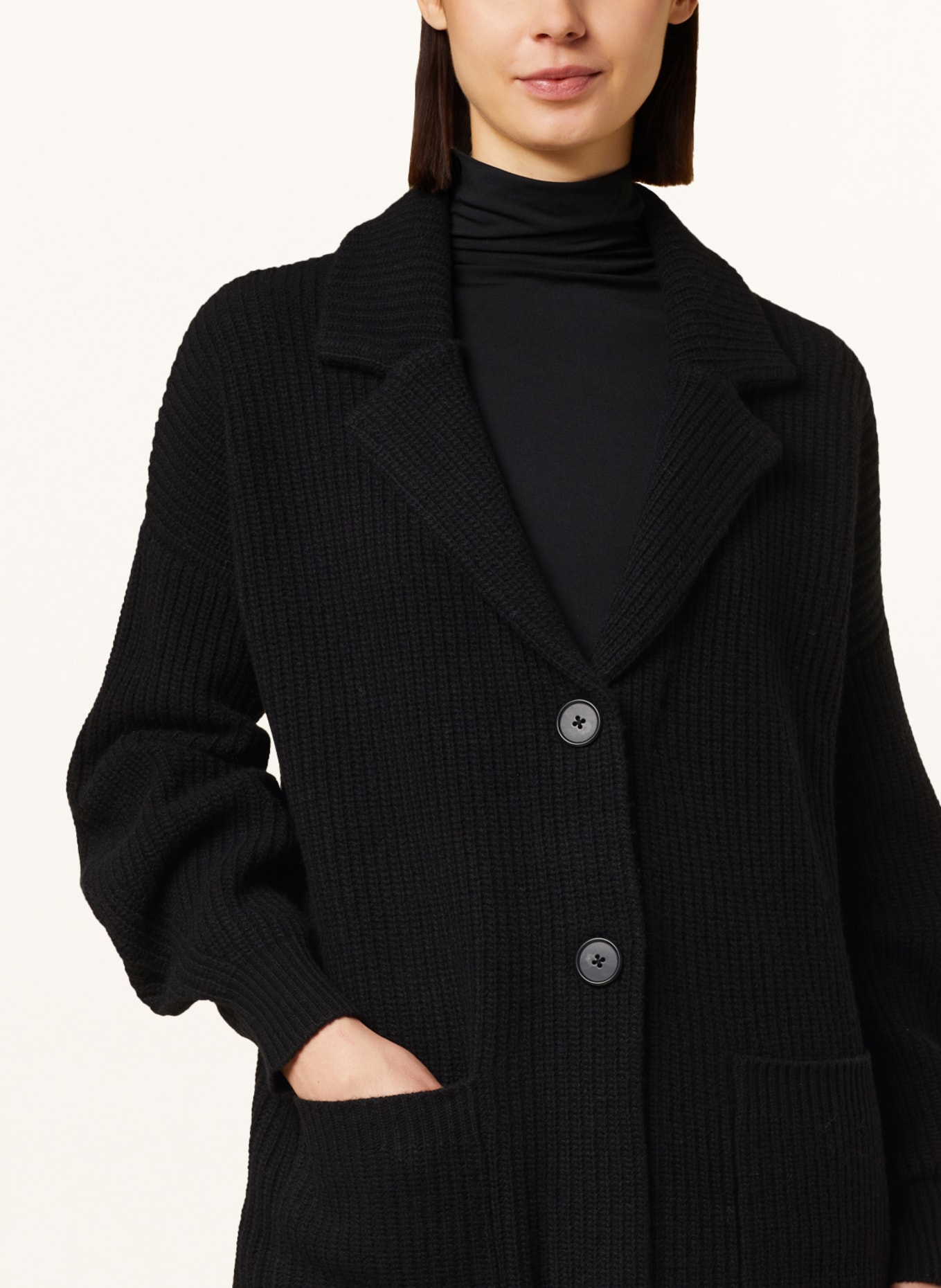 REPEAT Cardigan in merino wool, Color: BLACK (Image 4)