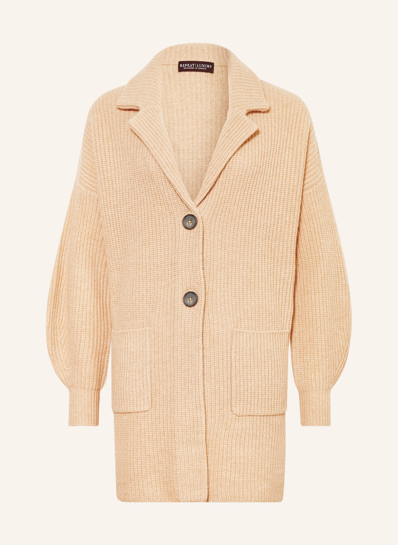 REPEAT Cardigan in merino wool in camel