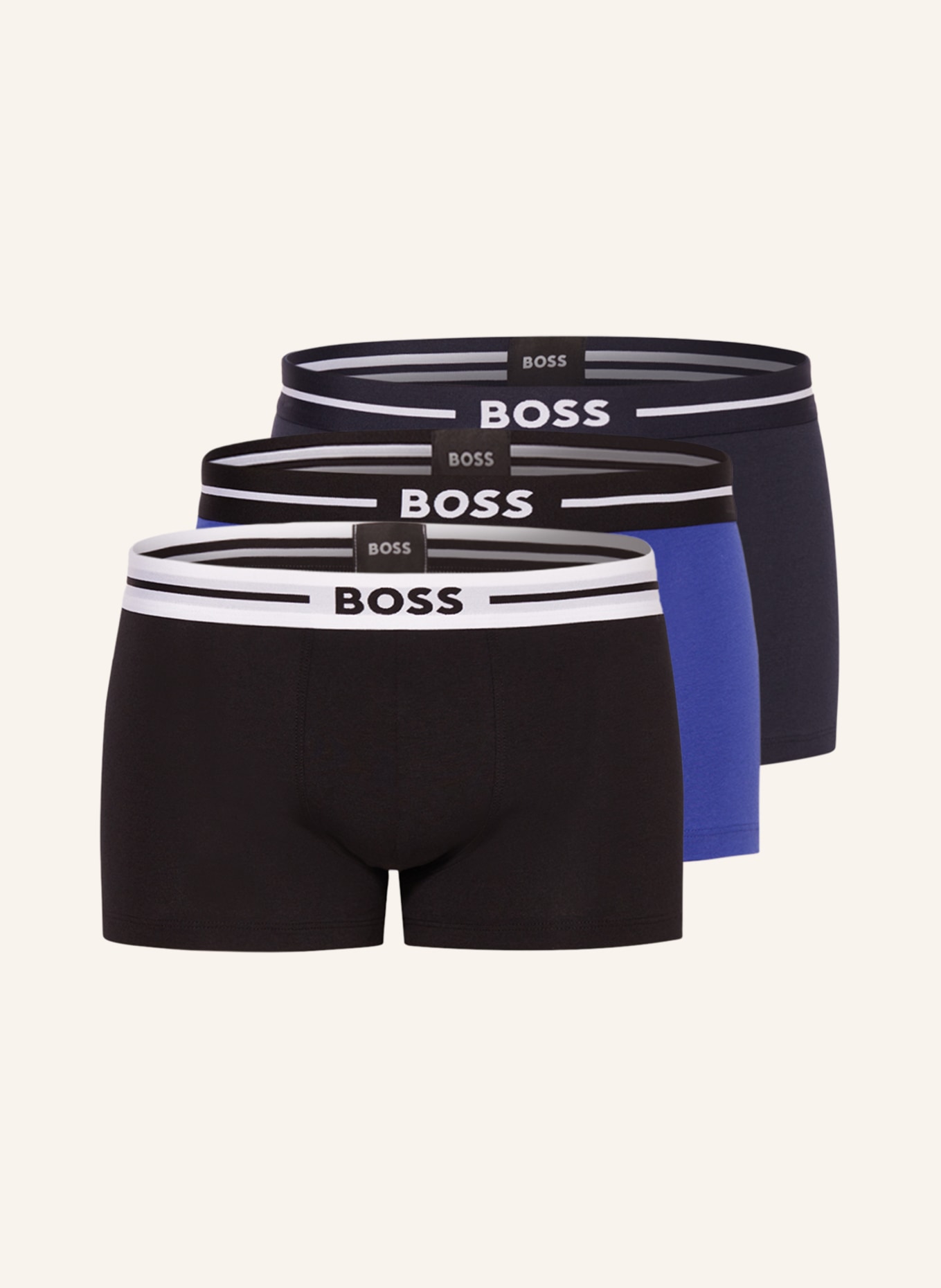 BOSS 3er-Pack Boxershorts BOLD, Farbe: DUNKELBLAU/ SCHWARZ/ BLAU (Bild 1)