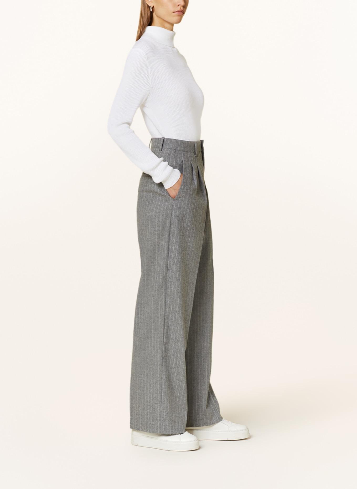 ROSSI Wide leg trousers NOA, Color: SILVER/ WHITE (Image 4)