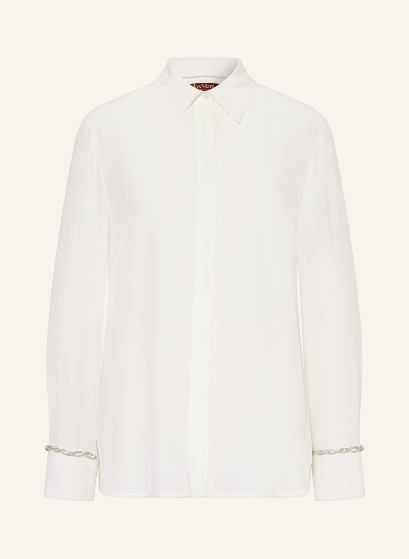 MaxMara STUDIO Shirt blouse CELEBRE made of silk with decorative gems, Color: WHITE (Image 1)