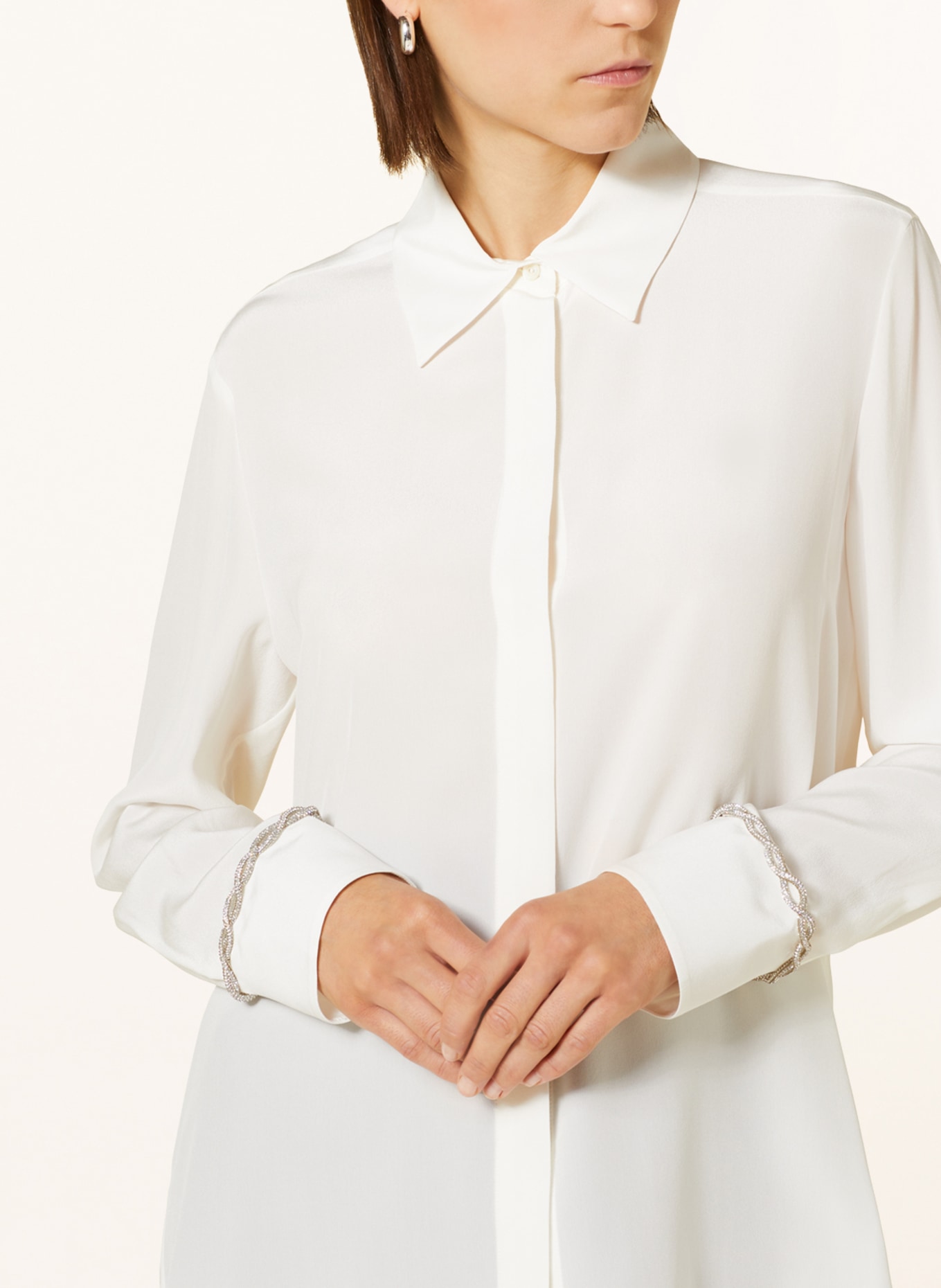 MaxMara STUDIO Shirt blouse CELEBRE made of silk with decorative gems, Color: WHITE (Image 4)