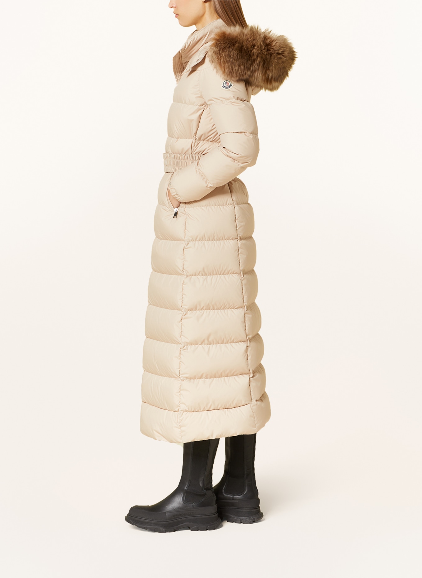 MONCLER Płaszcz puchowy FUDSON z odpinanym sztucznym futrem, Kolor: KREMOWY (Obrazek 4)