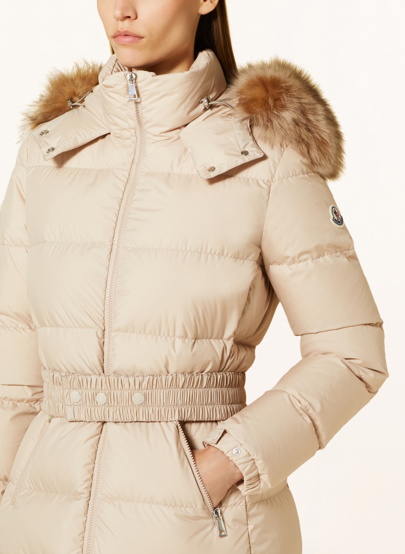 MONCLER Péřový kabát FUDSON s odnímatelnou umělou kožešinou, Barva: KRÉMOVÁ (Obrázek 5)