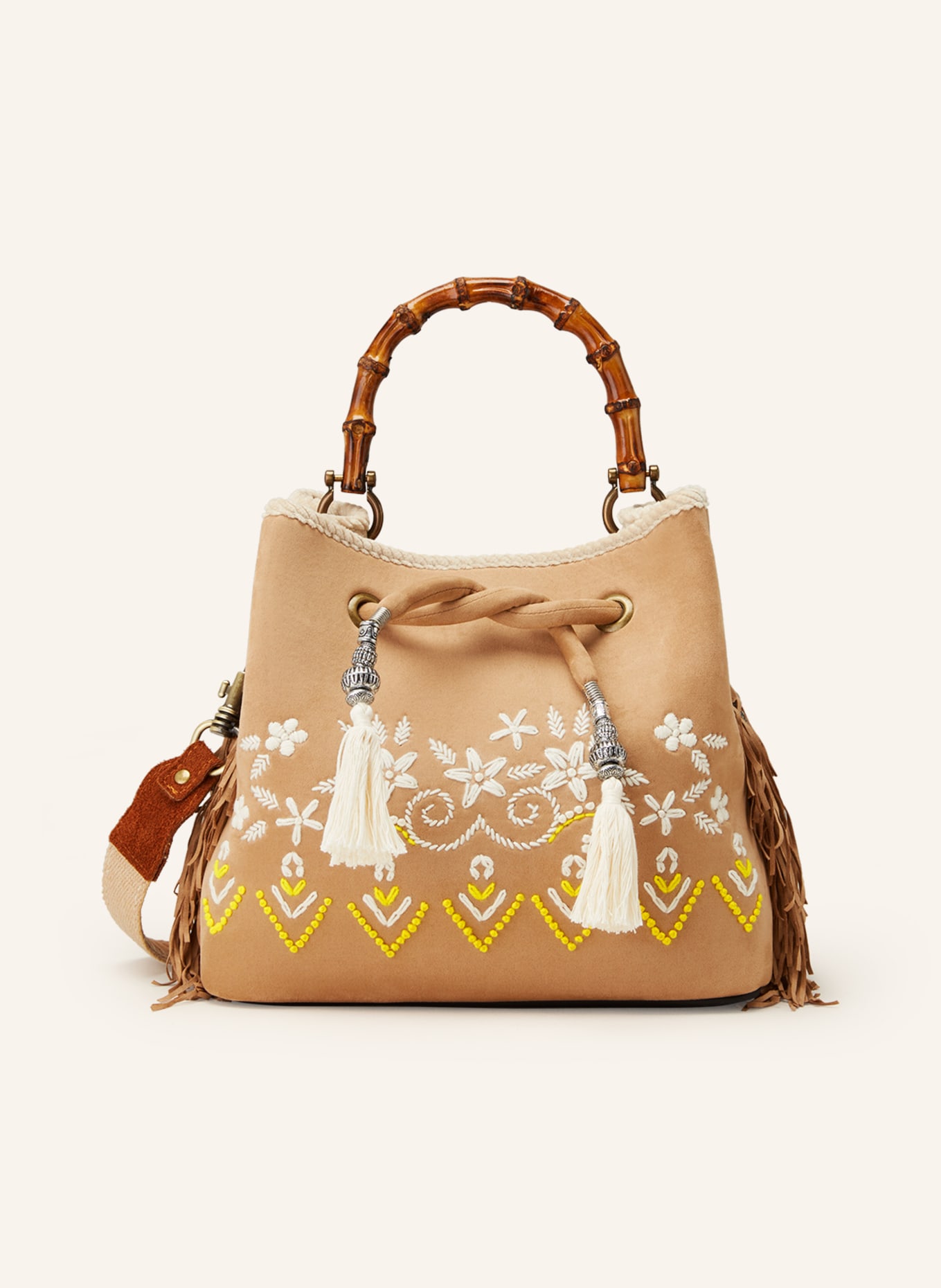 ViaMailBag Pouch bag MONTANA with embroidery, Color: BEIGE/ WHITE (Image 1)
