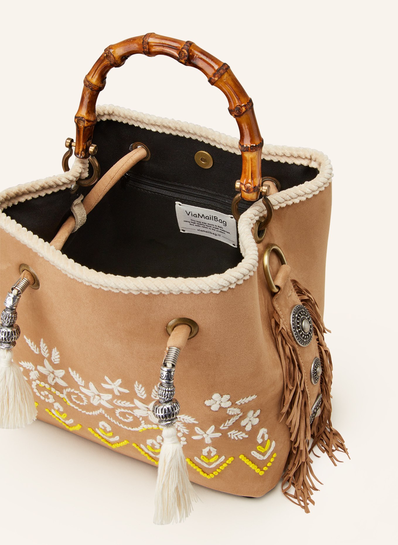 ViaMailBag Pouch bag MONTANA with embroidery, Color: BEIGE/ WHITE (Image 3)
