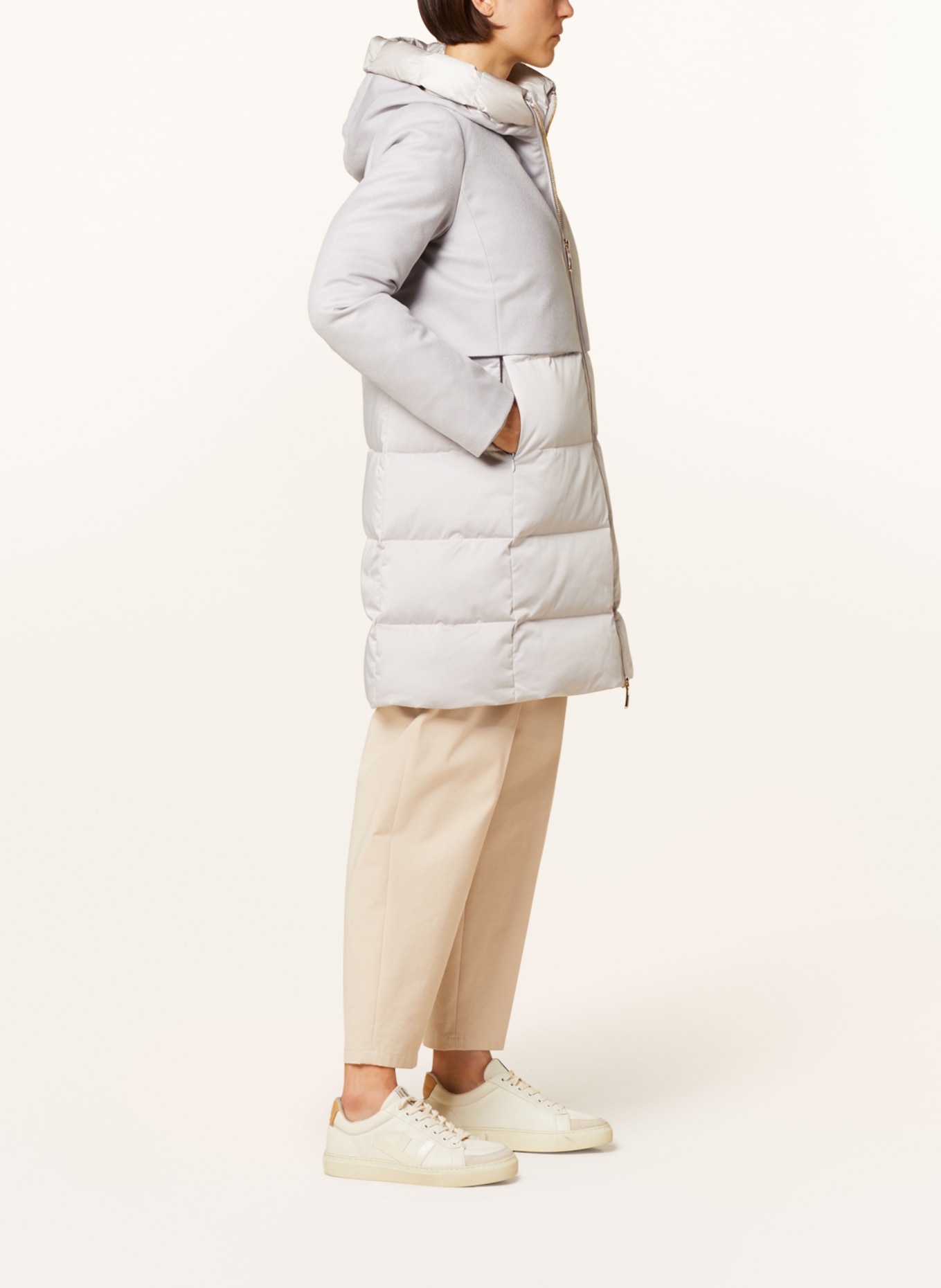 DUNO Down coat in mixed materials, Color: LIGHT GRAY (Image 4)