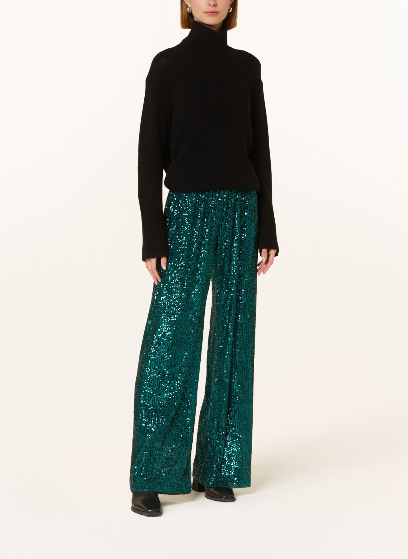SEDUCTIVE Wide leg trousers IRIS with sequins, Color: DARK GREEN (Image 2)