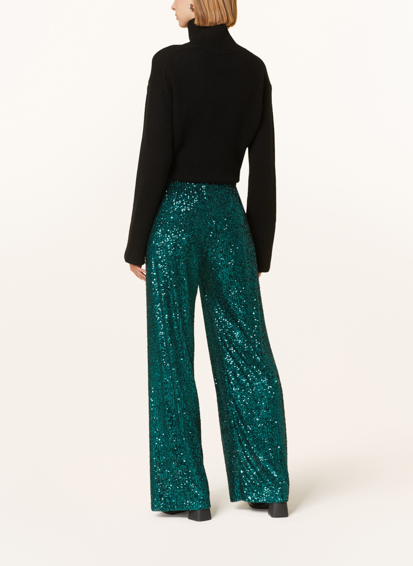 SEDUCTIVE Wide leg trousers IRIS with sequins, Color: DARK GREEN (Image 3)