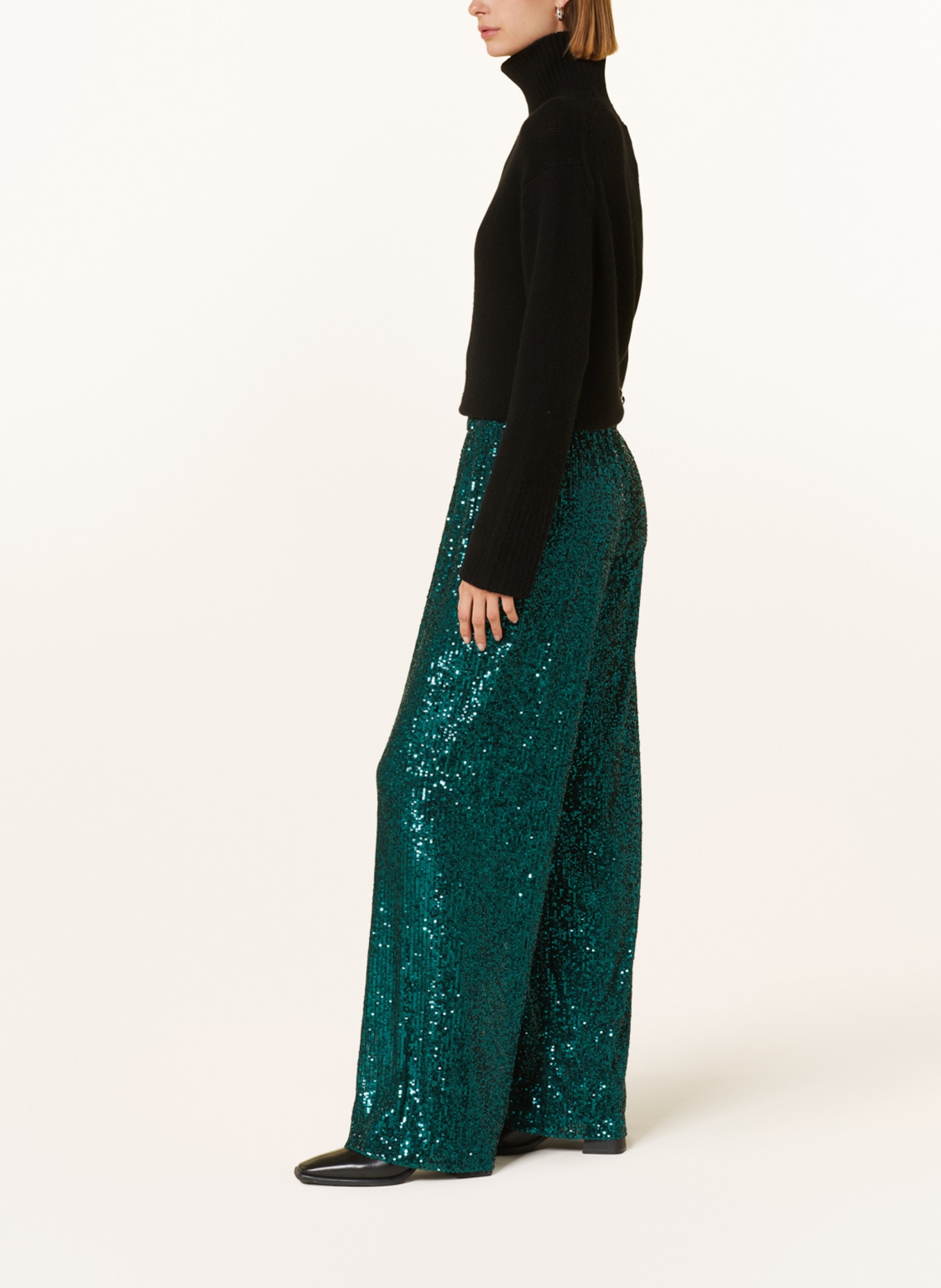 SEDUCTIVE Wide leg trousers IRIS with sequins, Color: DARK GREEN (Image 4)