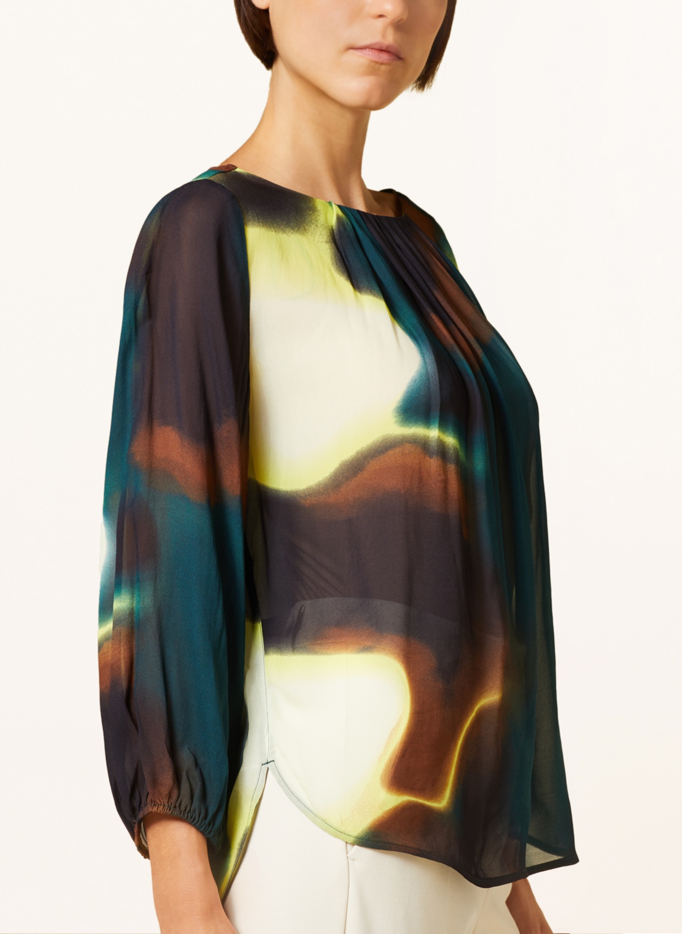 s.Oliver BLACK LABEL Blouse with 3/4 sleeves, Color: BLACK/ LIGHT GRAY/ TEAL (Image 4)